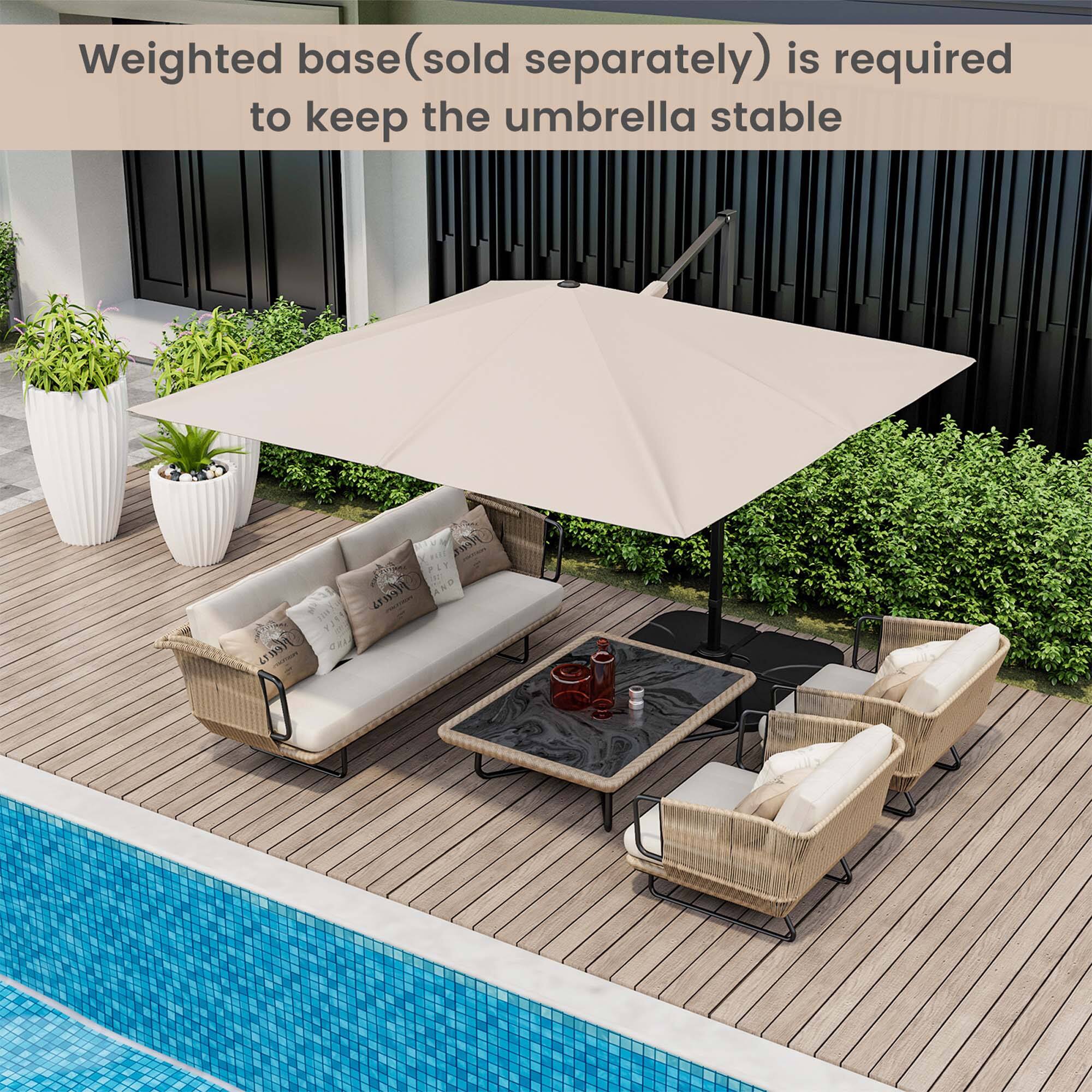 Weighted base (sold separately) is required to keep the umbrella stable.