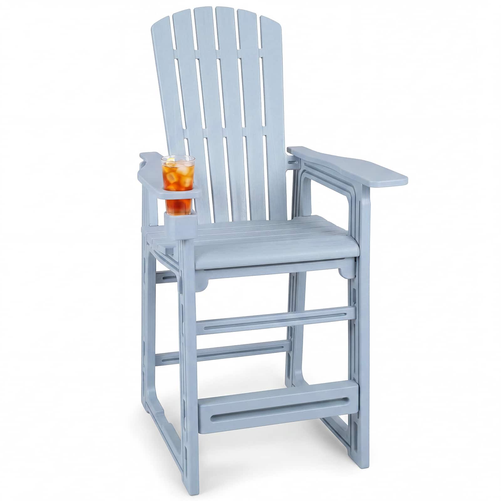 Costway - 1 PCS All-Weather HDPE Tall Adirondack Chair with Backrest Armrests Footrest Cup Holder - Gray