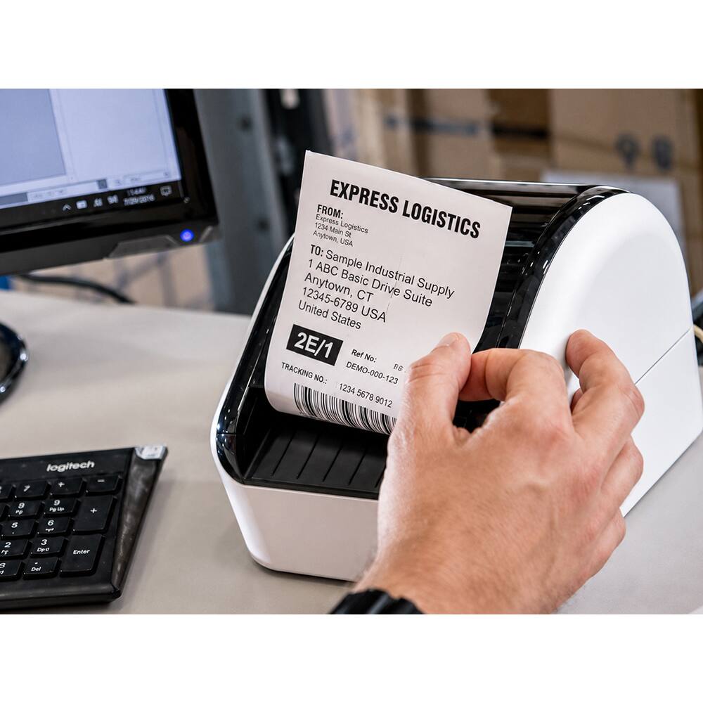 Express FROM: EXPRESS LOGISTICS  
1234 Main Logistics  
Anytown, St  
USA  

TO: 1 ABC Sample Industrial  
Anytown, Basic Drive Supply  
12345-6789 CT Suite  
United States USA  

Ref No: TRACKING DEMO-000-123  
NO.: 1234 5678 9012  

2E/1  

logitech  
7  
9  
+  
9  
Pelip  
+  
2  
3  
Dpd  
Enter  
3 9  
Del
