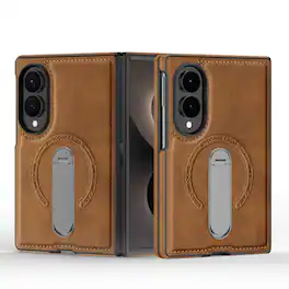 Dteck - Magnetic Case for Samsung Galaxy Z Fold8 Shockproof PU Leather Slim Kickstand Cover - Brown