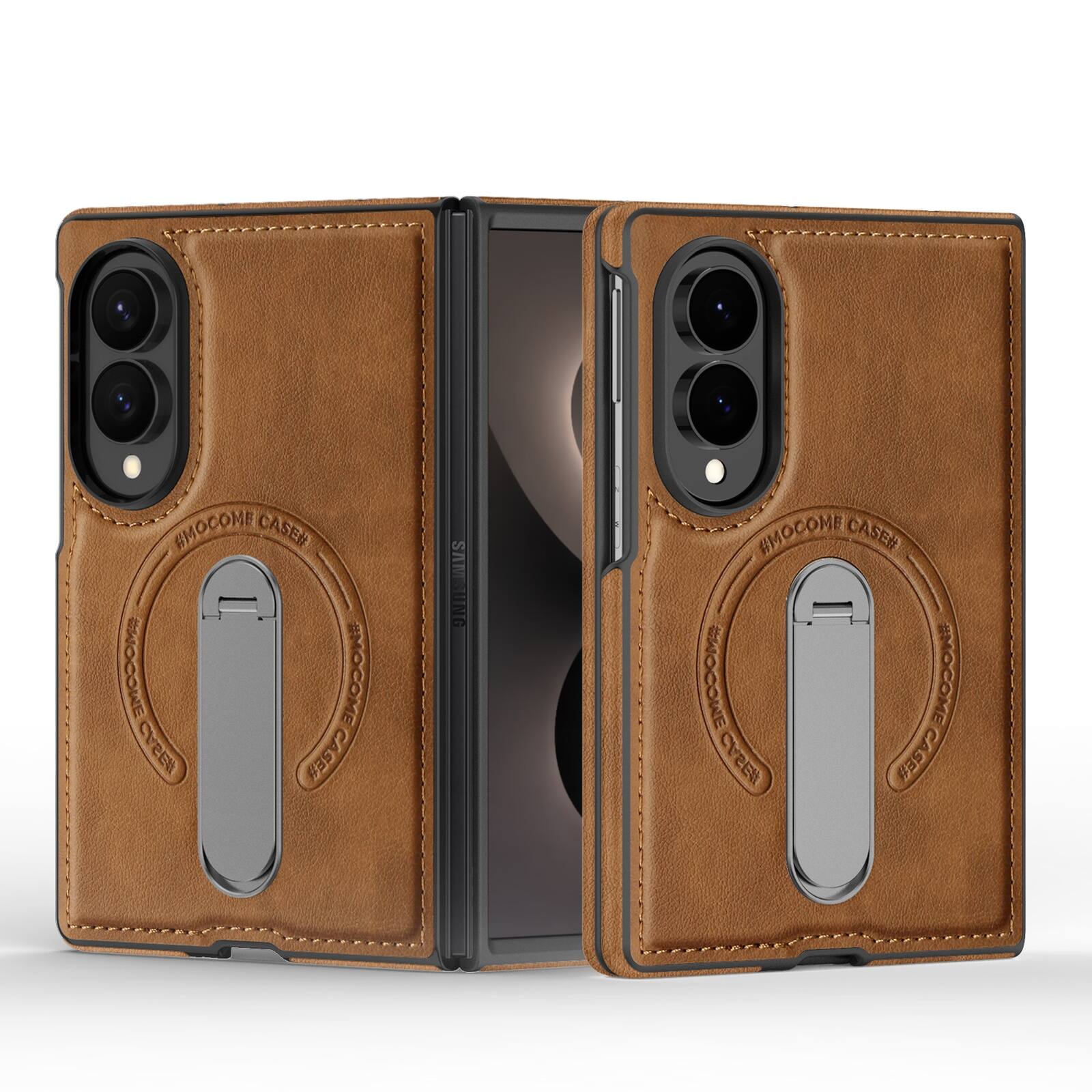 Dteck - Magnetic Case for Samsung Galaxy Z Fold8 Shockproof PU Leather Slim Kickstand Cover - Brown