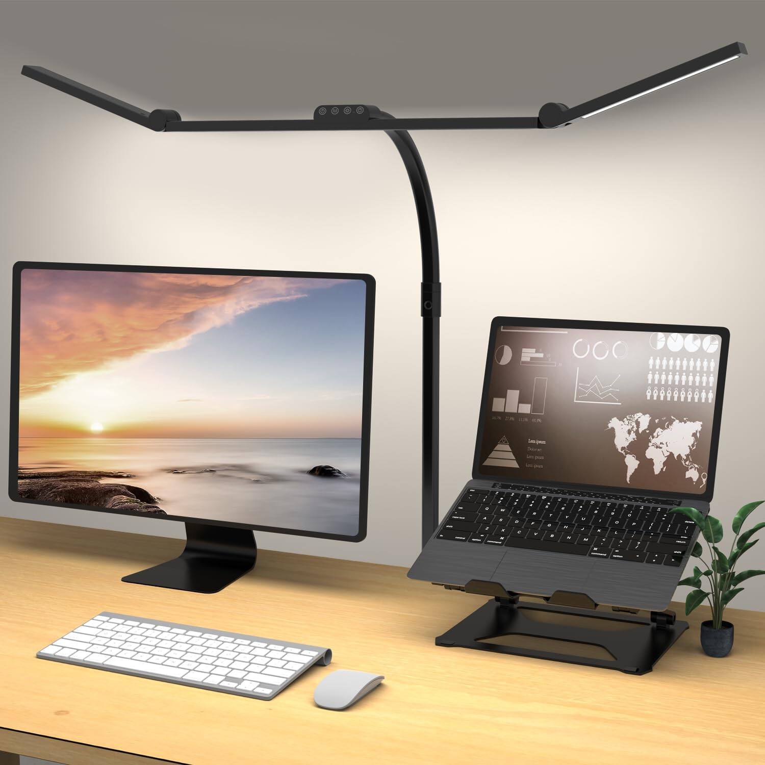 Front. Comfort Essence - 3 Light Bar Gooseneck Architect Desk Lamp With Clamp 24w Bright Led Tall Overhead For Home Office Eye Care - Default.