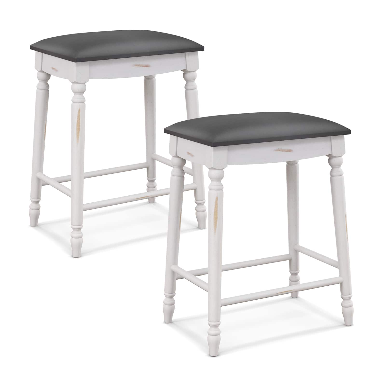 Ecooso - Bar Stools Set of 2, 24 Inch Height with Padded Seat and Wood Legs for Counter - White