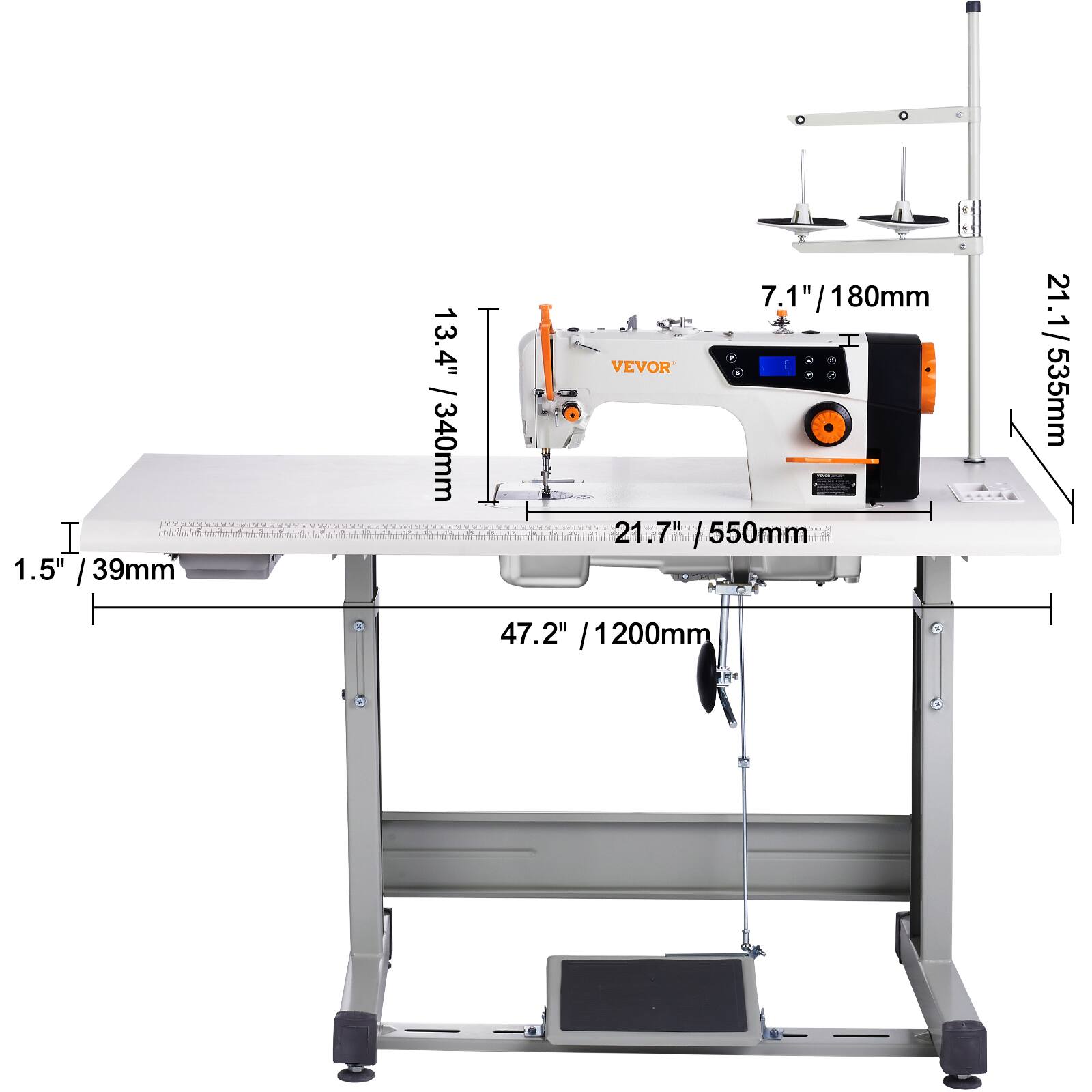 I 1.5" /39mm I 13.4" /340mm 7.1" /180mm I VEVOR I 21.7" /550mm I 21.1/ 535mm I 47.2" /1200mm I