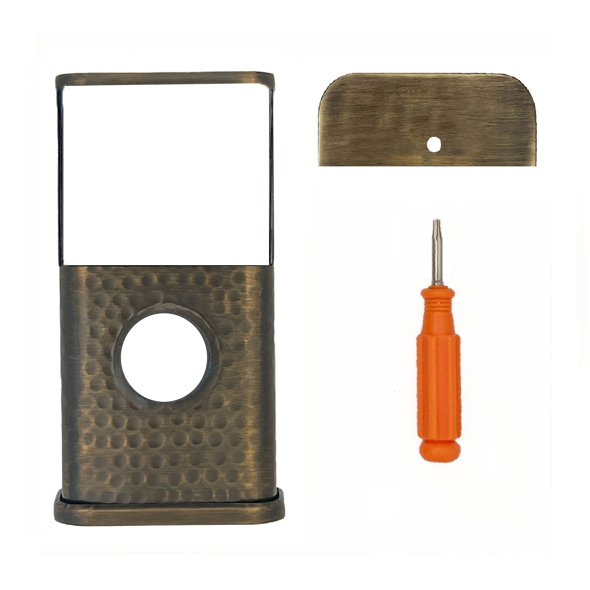 Back. Michael Healy - Hammered Video Doorbell Cover (Ring 3, 3 Plus, 4, Battery Plus and Battery Pro) - Antique Brass.