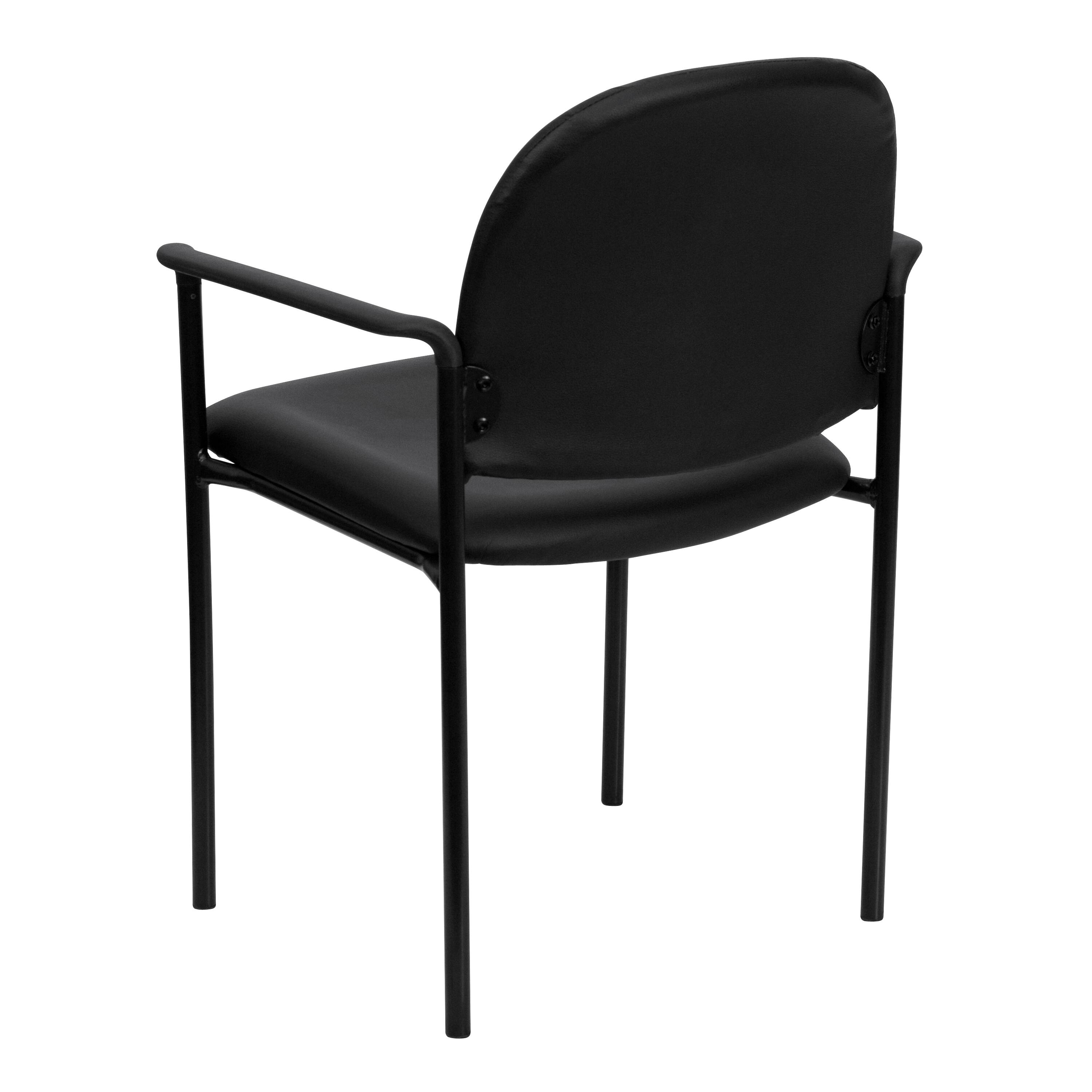 Alt View 5. Emma + Oliver - Comfort Stackable Steel Side Reception Chair with Arms - Black Vinyl.