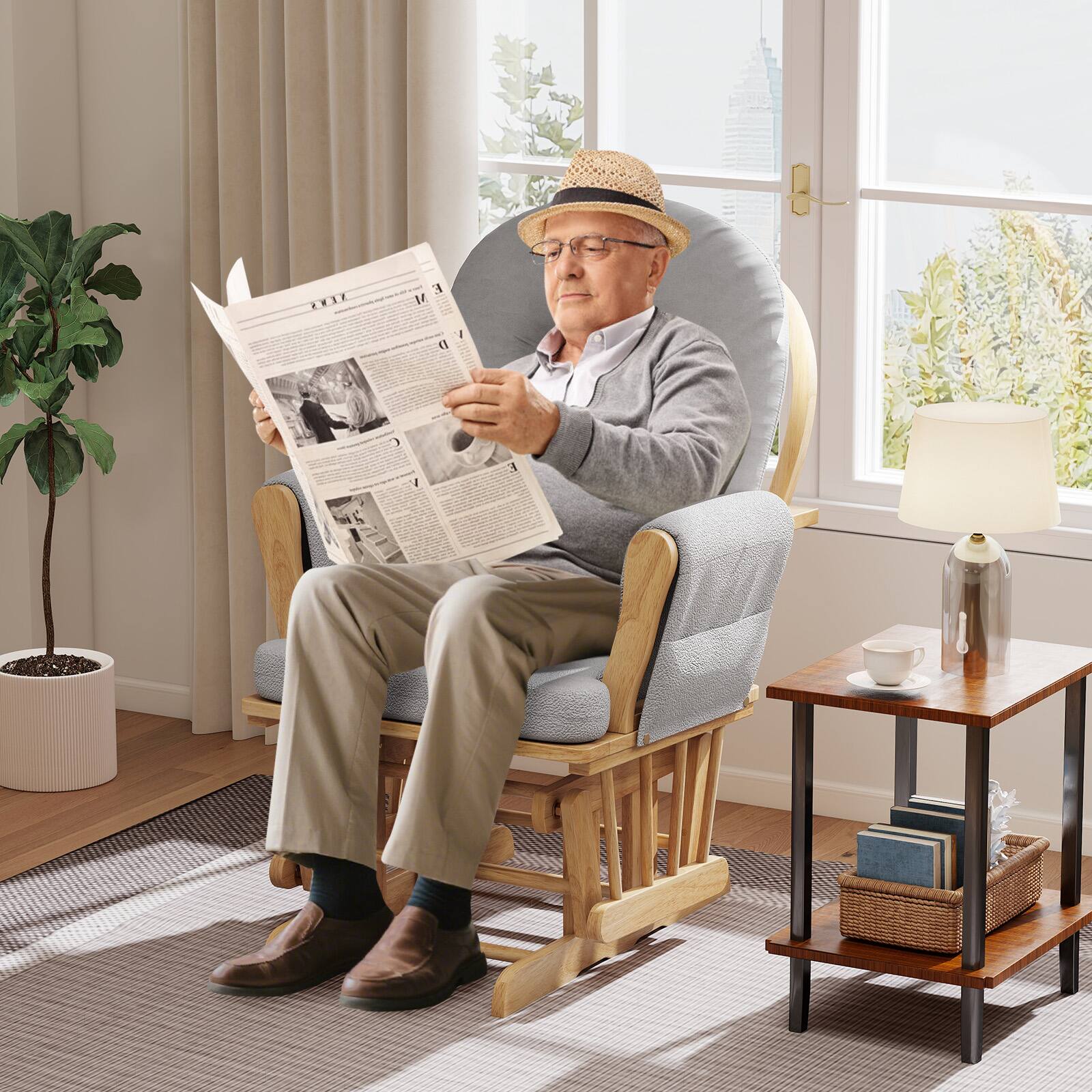 Alt View 4. Gymax - Gymax Glider & Ottoman Cushion Set Wood Baby Nursery Rocking Chair Glider Gray - Gray.