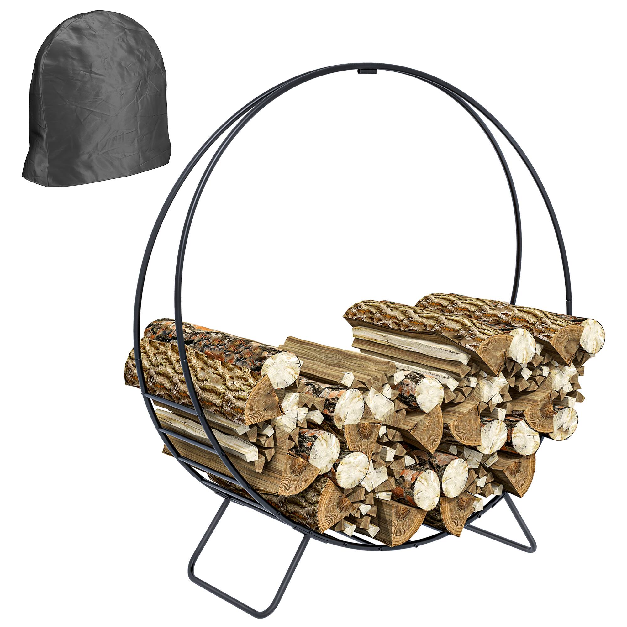 Front. Outsunny - Outsunny 40 Inch Firewood Rack Outdoor Indoor with Zipper Cover, Waterproof Firewood Holder - Black.