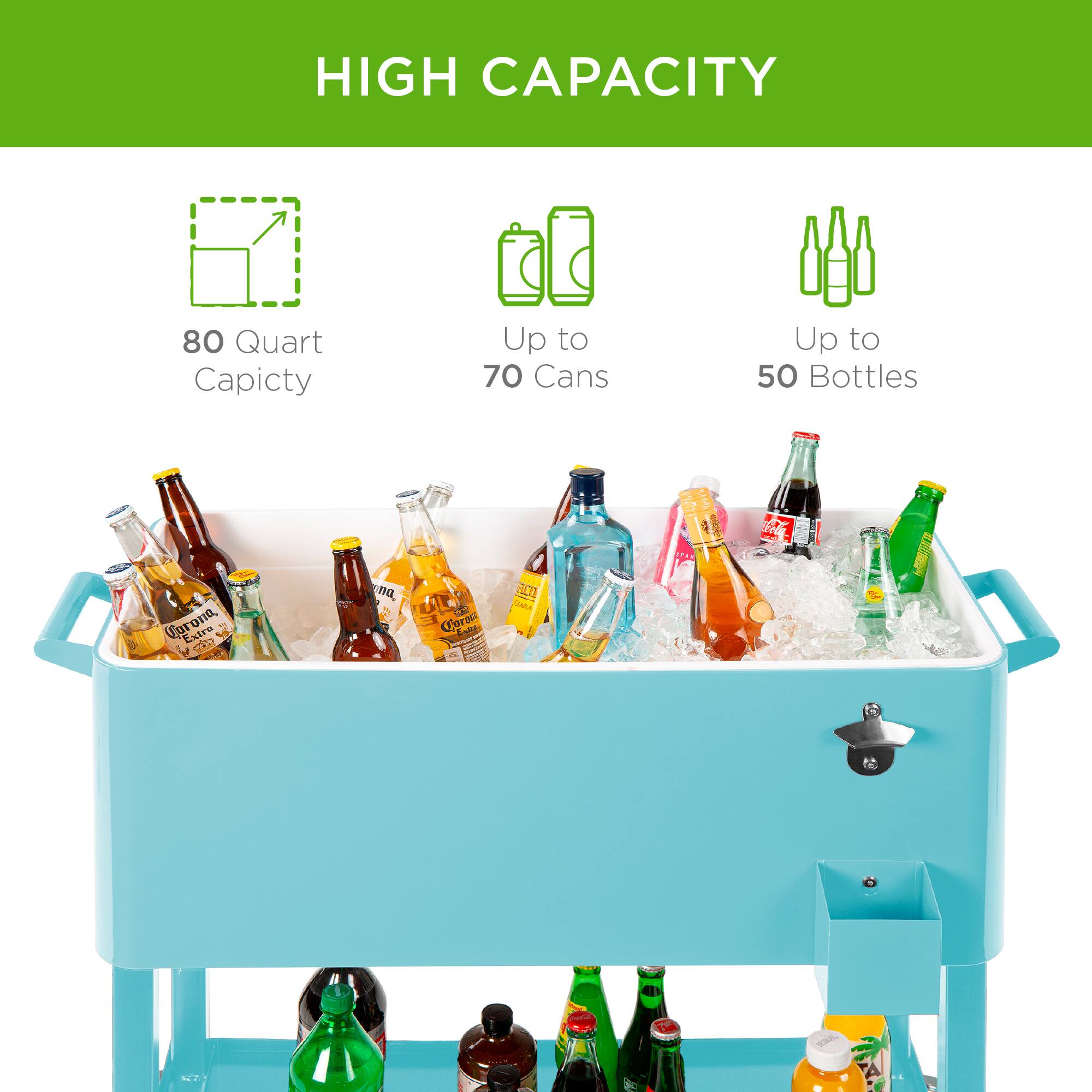 HIGH CAPACITY

80 Quart Capacity

Up to 70 Cans

Up to 50 Bottles