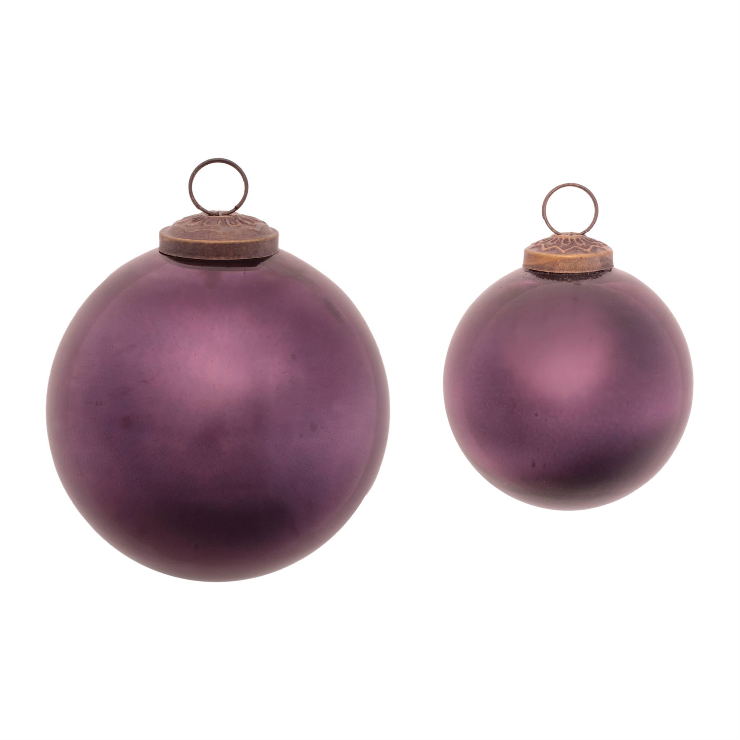 Angle. BreeBe - Frosted Glass Ball Ornament (Set of 12) - Purple.