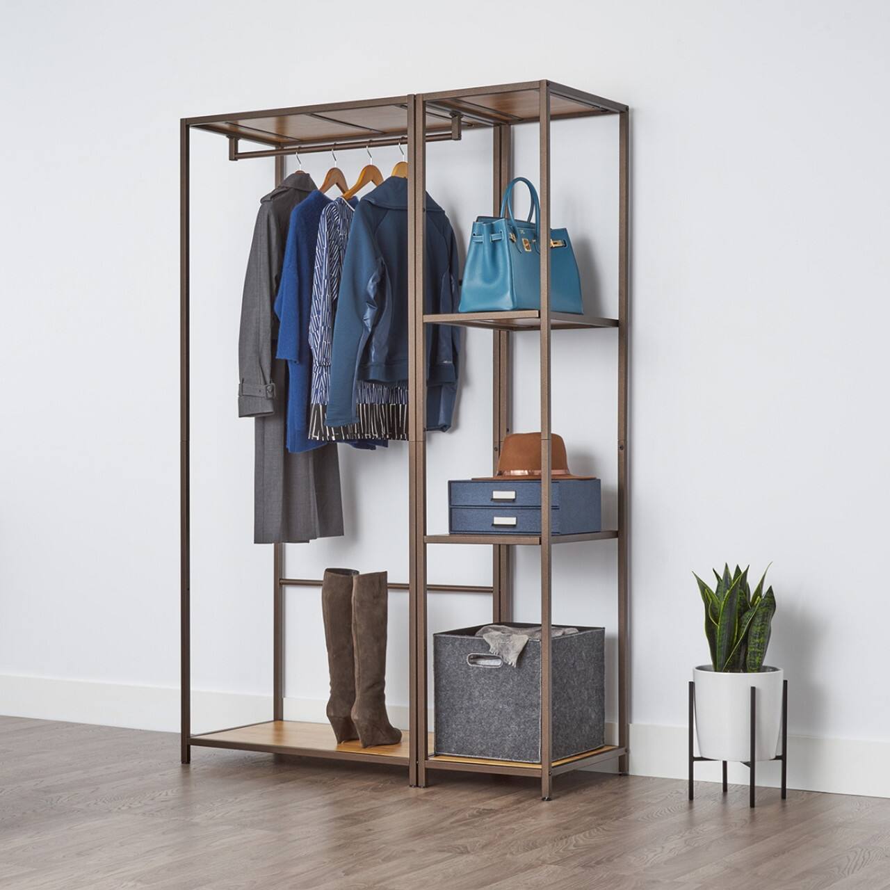 Angle. TRINITY - 45x20x72 Modular Bamboo Closet Organizer 2-Piece Set Bronze Anthracite - Bronze Anthracite®.