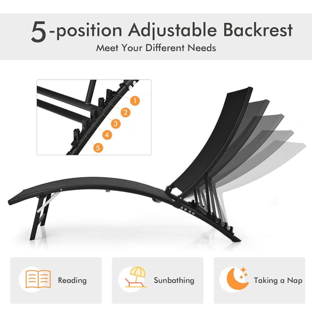 5-position Adjustable Backrest  
Meet Your Different Needs  

1. Reading  
2. Sunbathing  
3. Taking a Nap
