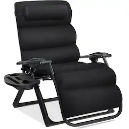Best Choice Products - Oversized Zero Gravity Chair, Folding Recliner w/ Removable Cushion, Side Tray - Onyx Black