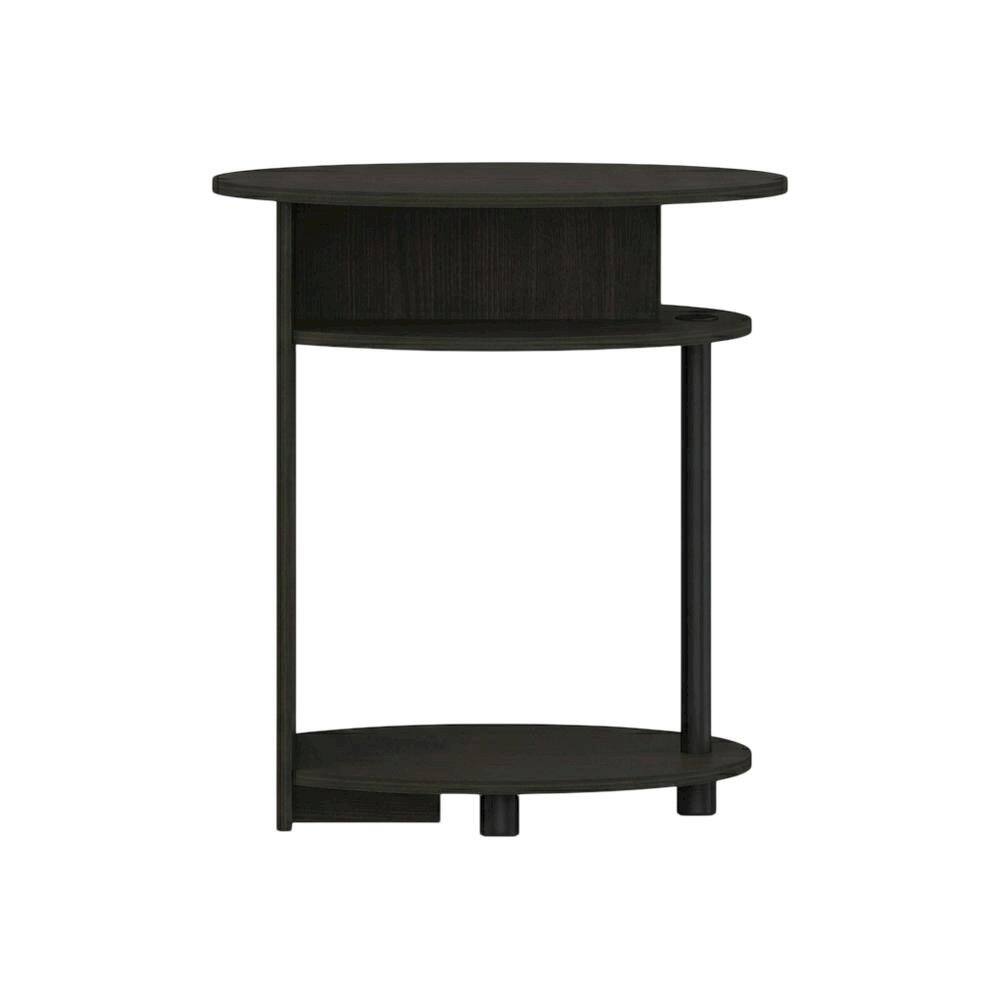 Angle. FurniFact - Walnut Oval Nightstand with Wooden Finish and Compact Design - Walnut.