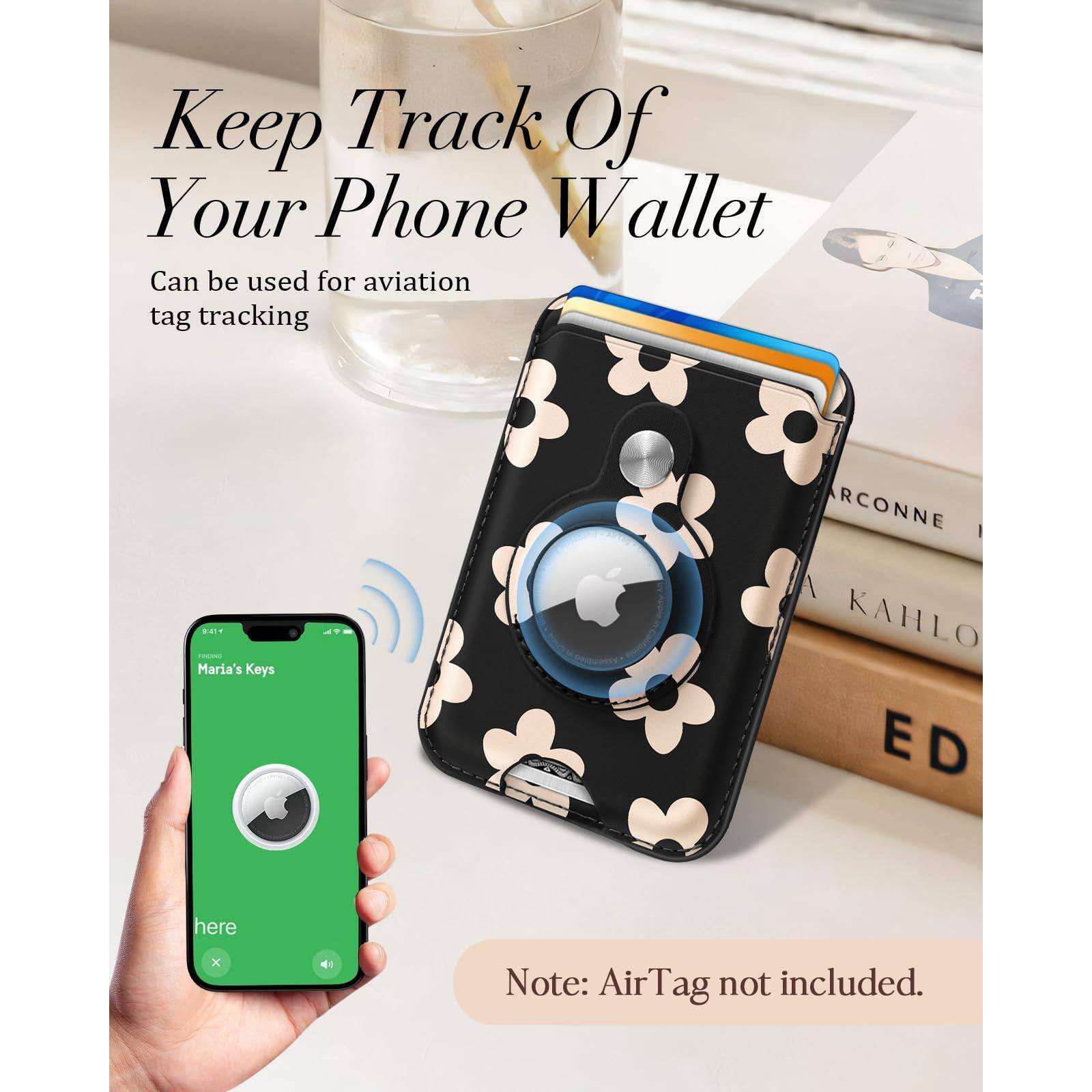 Left. Jadie Link - Magnetic Phone Wallet Airtag Holder Women Cute Card Compatible Magsafe 1615141312 Series Mag Wallets Rfid Fit Cards - Strawberry.