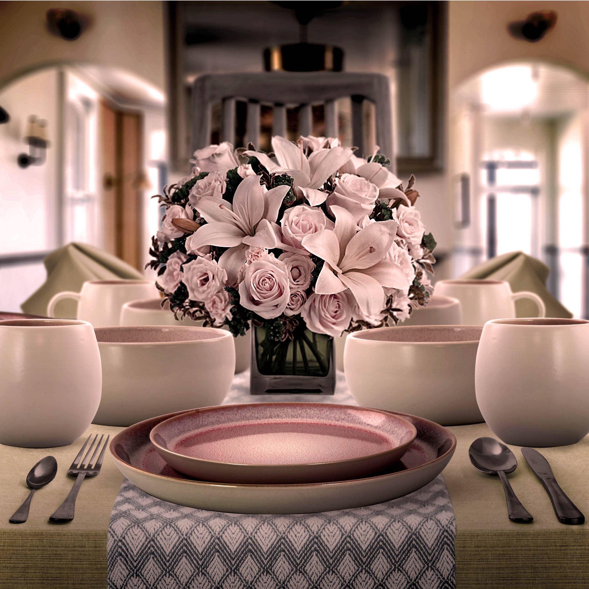 Alt View 7. Elama - Elama Mocha Muave 16 Piece Luxurious Stoneware Dinnerware with Complete Setting for 4 - Mauve.