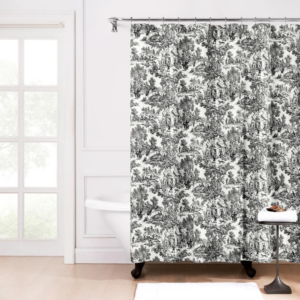 Ellis Curtain - Victoria Park Toile Precise Patterned High Quality Water Proof Bathroom Shower Curtain - 70 x 72" - Black