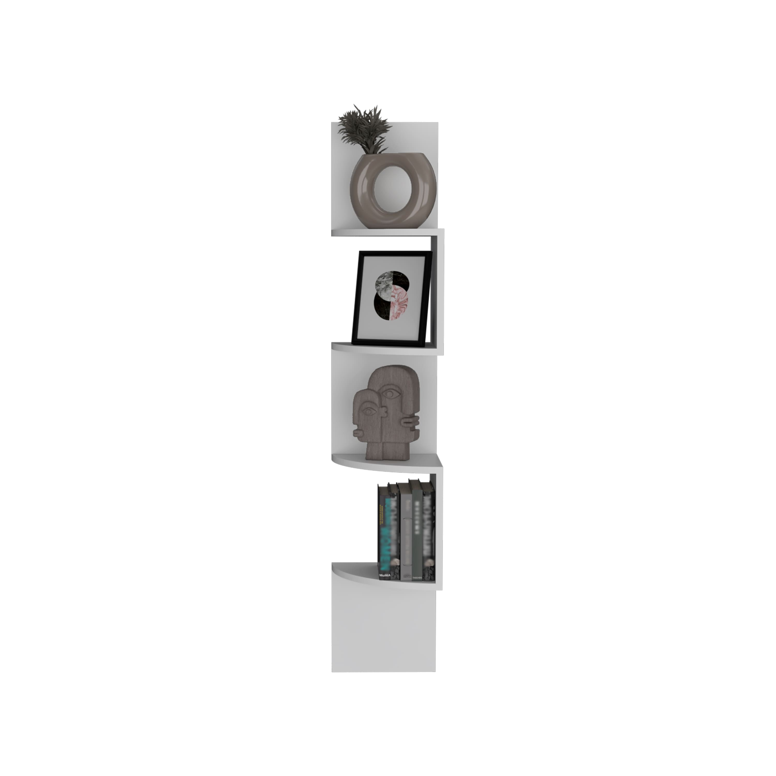 TuHome - Rosset Corner Shelf, Modern Full-Wall Design With Multiple Shelving - White