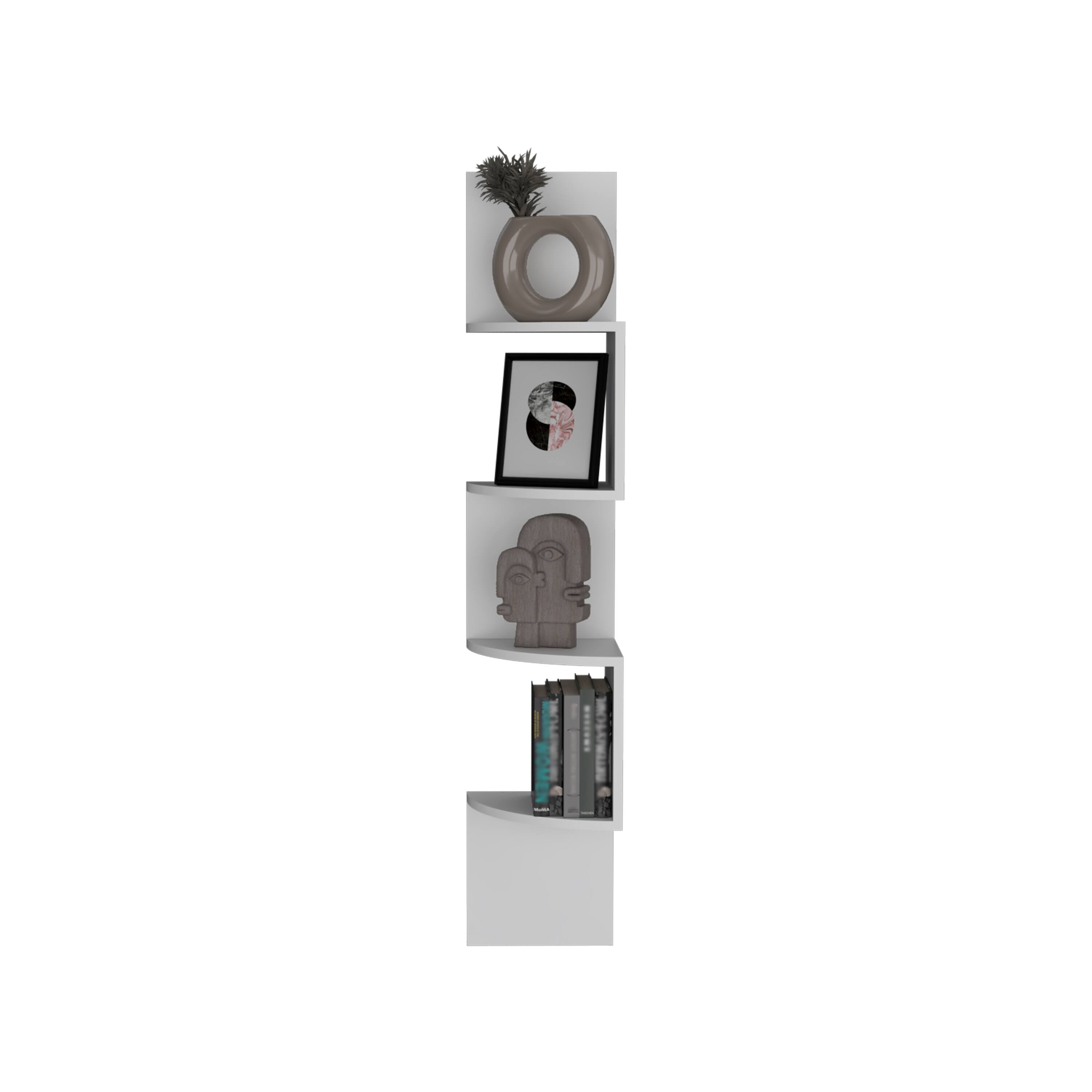 Front. TuHome - Rosset Corner Shelf, Modern Full-Wall Design With Multiple Shelving - White.