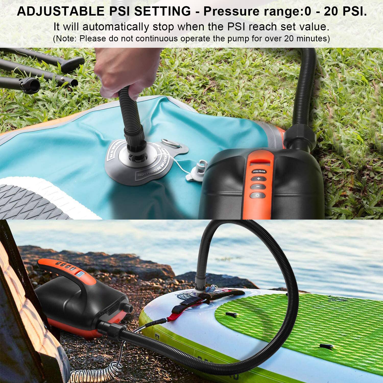 AGPTEK Pompe à Air électrique Pour SUP 20 Psi, Pompe à Pagaie Numérique, Double étape Intelligente Et Fonction D'arrêt Automatique Pour Un Rangement Facile, Idéale Pour Les Planches à Pagaie, Les