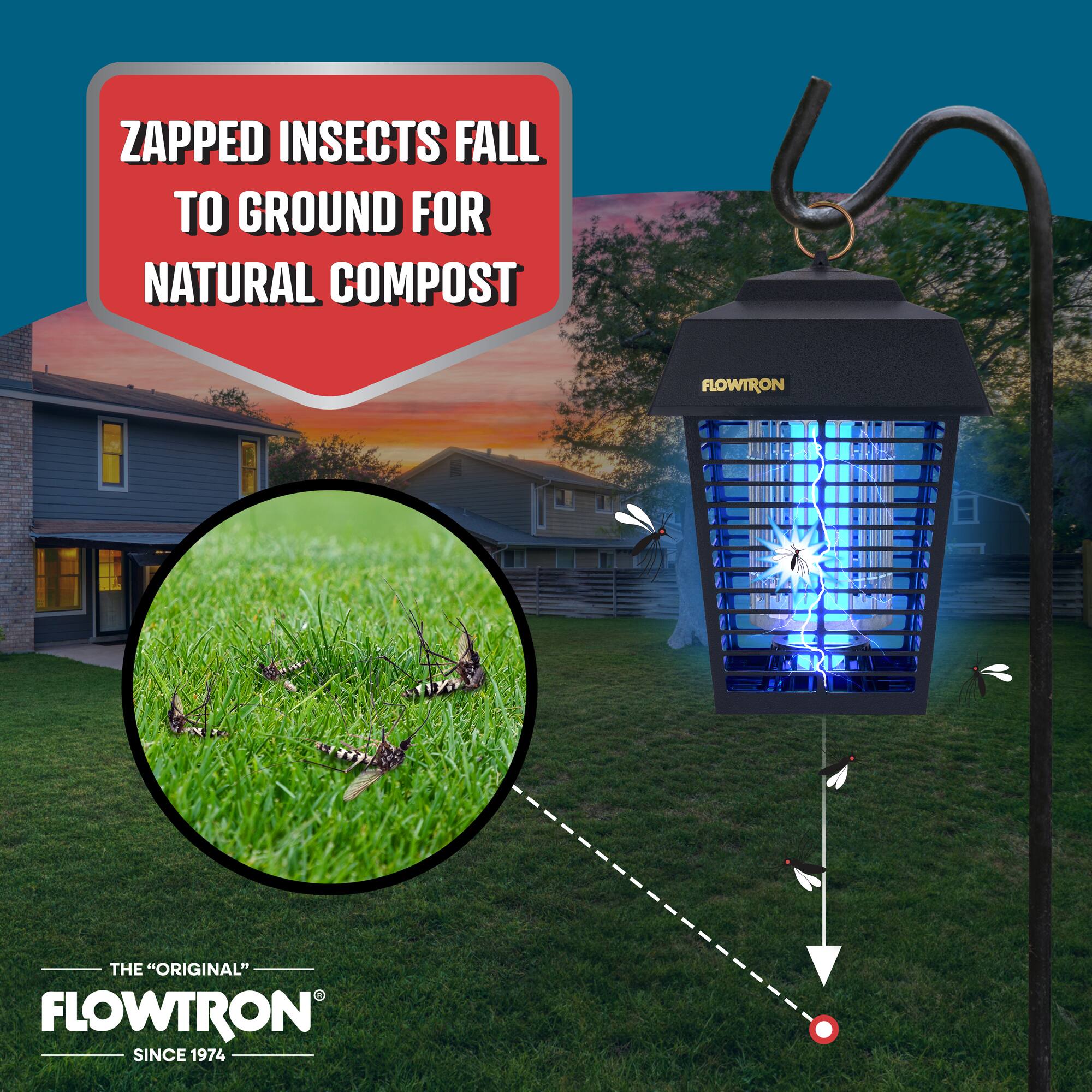 FLOWTRON SINCE 1974 THE "ORIGINAL" ZAPPED INSECTS FALL TO GROUND FOR NATURAL COMPOST