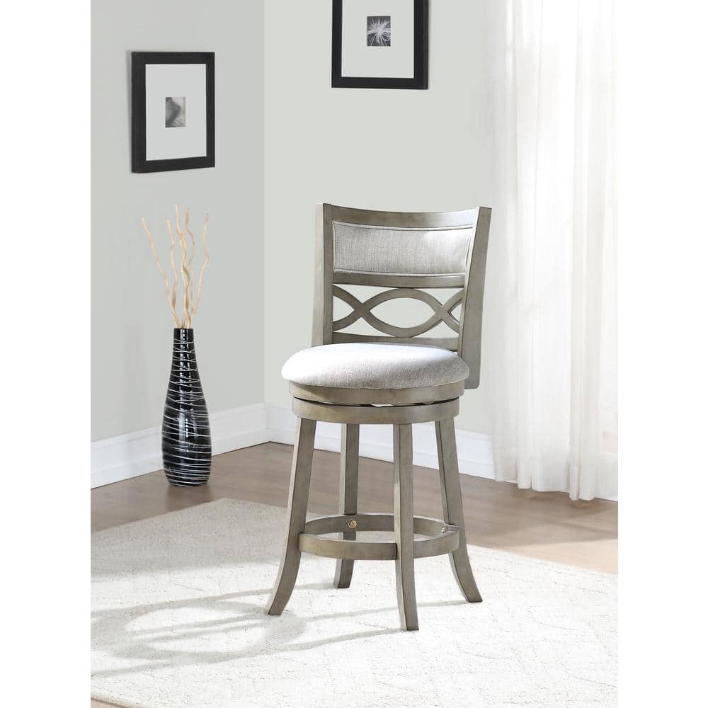 New Classic Furniture - Manchester 24" Solid Wood Counter Stool with Fabric Seat in Ant - Gray