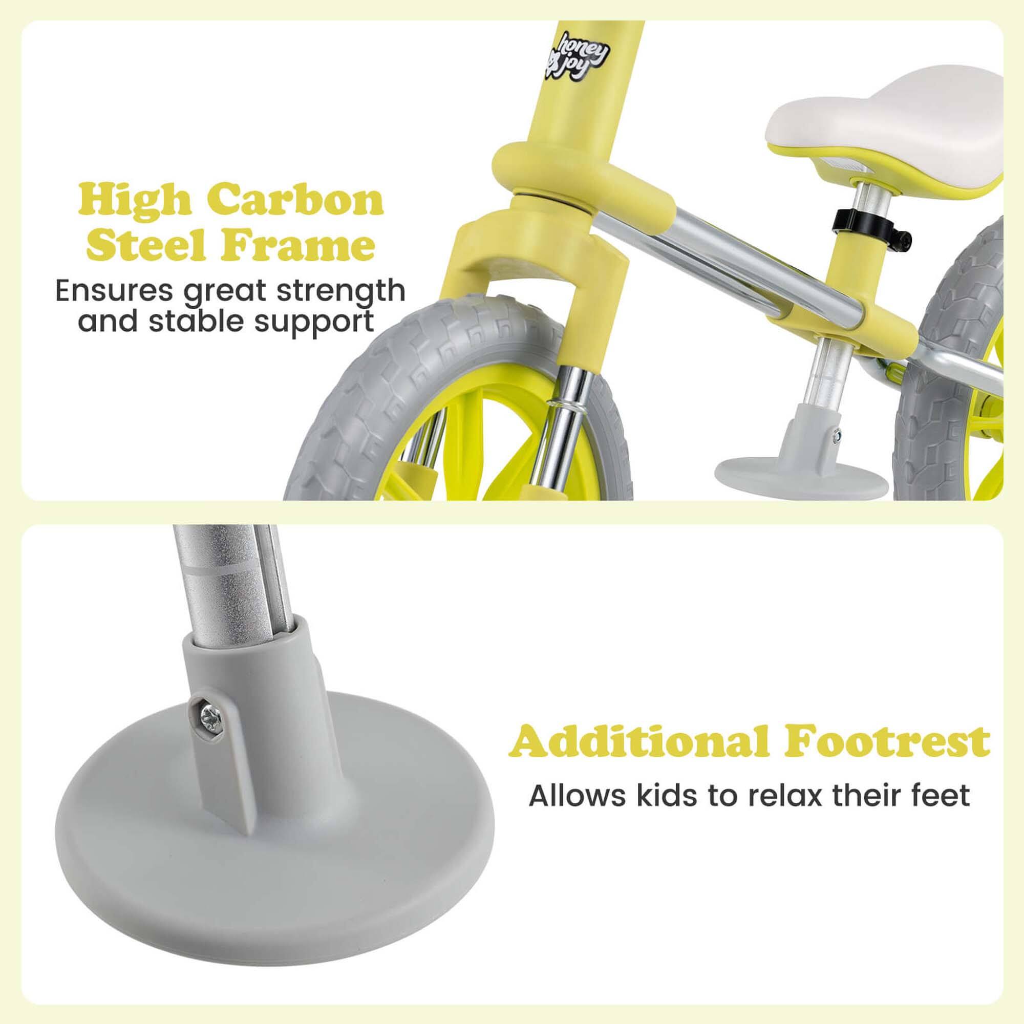 High Carbon Steel Frame  
Ensures great strength and stable support  

Additional Footrest  
Allows kids to relax their feet