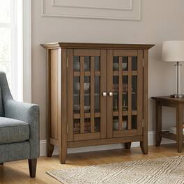 Simpli Home - Bedford Solid Wood 32 inch Wide Transitional Low Storage Media Cabinet - Rustic Natural Aged Brown