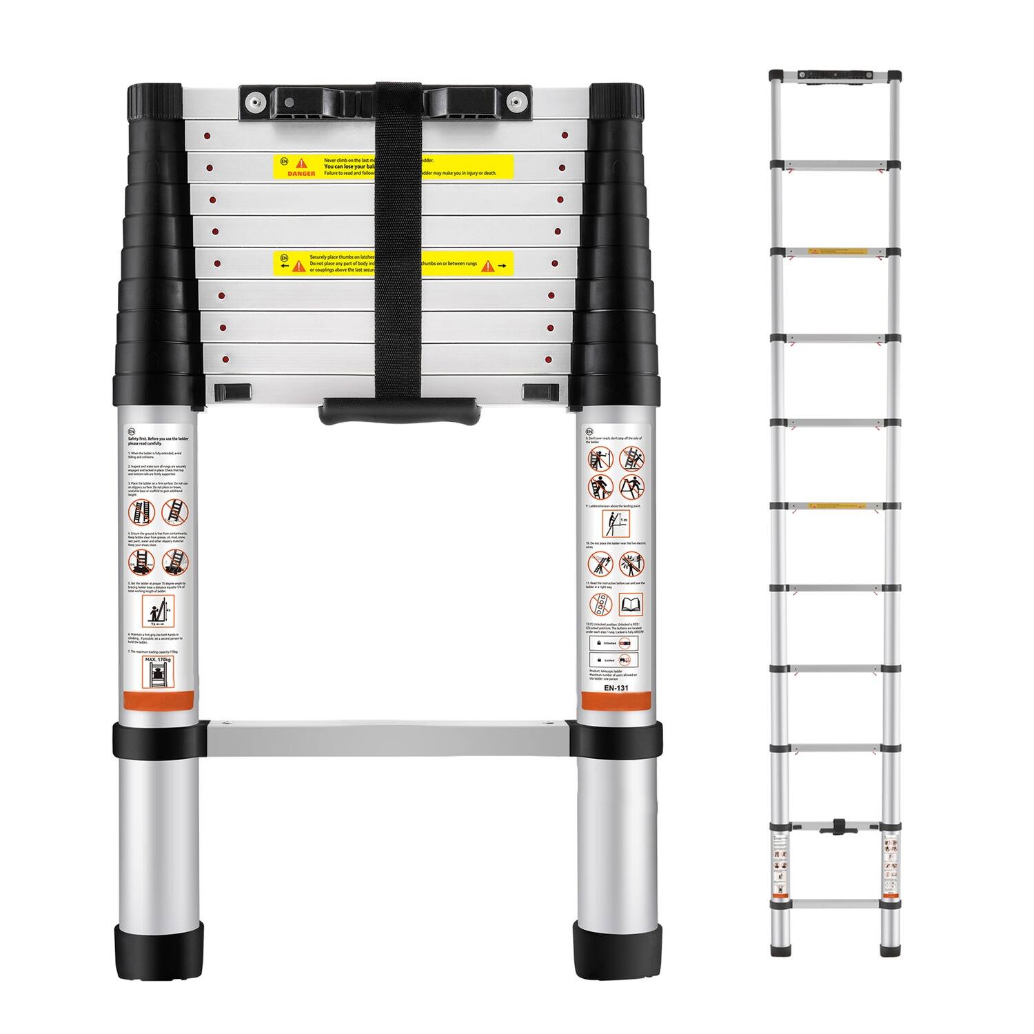 Alt View 3. Boyel Living - Telescoping Ladder Aluminum Extension Multi Purpose Folding Ladder.