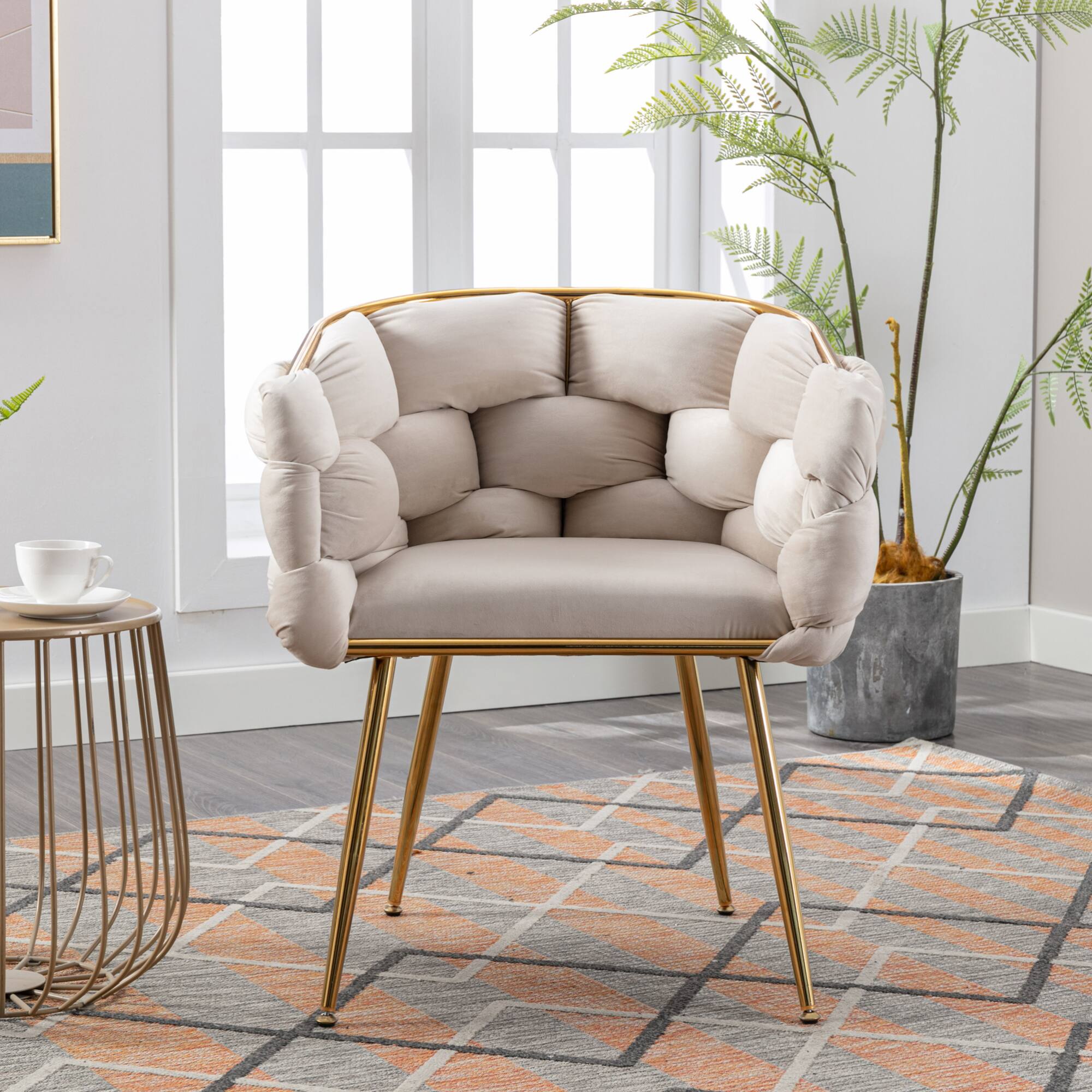 Left. GOODSILO - Modern Velvet Accent Chair for Bedroom Living Room Comfortable Single Seater Upholstered Lazy Sofa - Beige.
