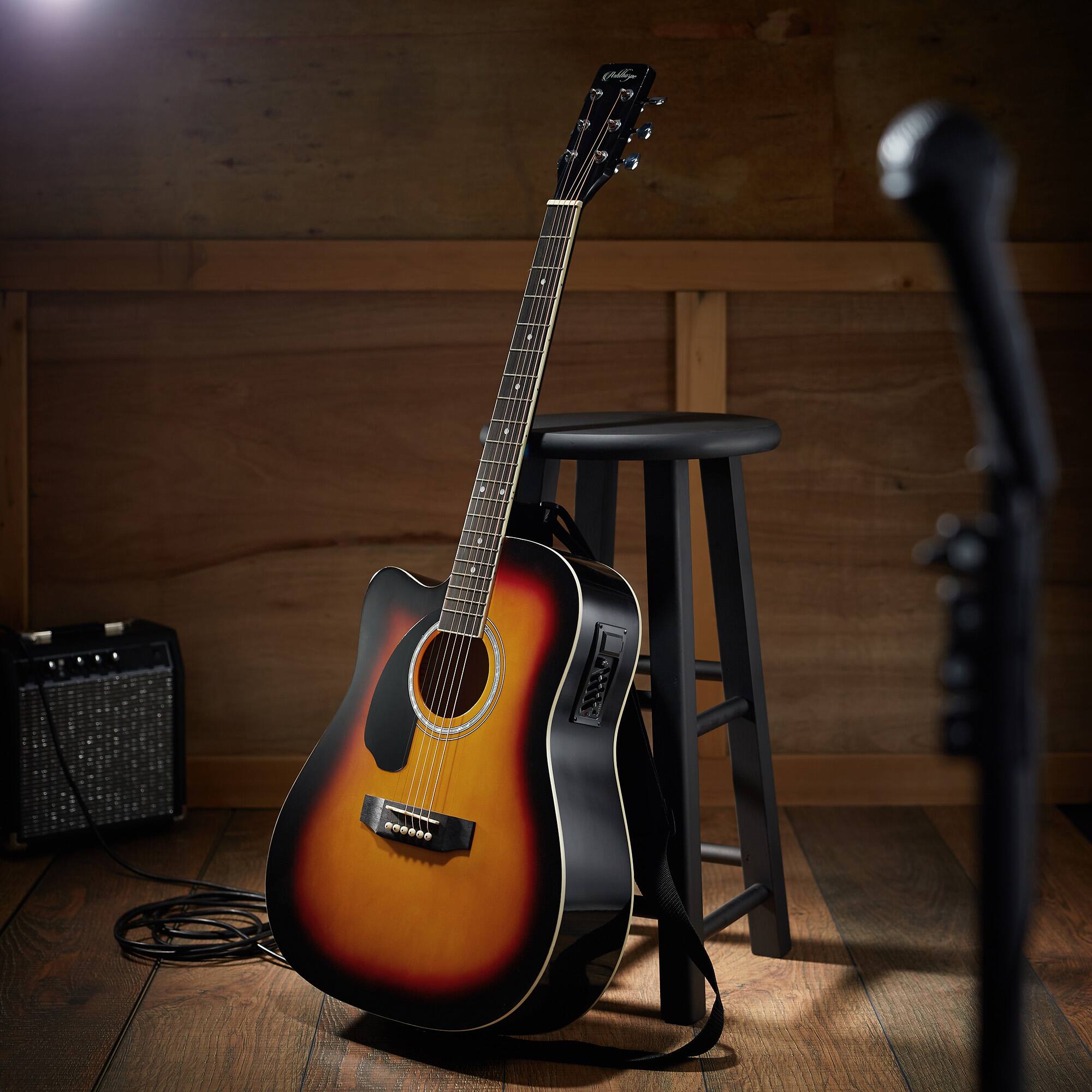 Alt View 6. Ashthorpe - 41-in Left-Hand Dreadnought Cutaway Acoustic-Electric Guitar Bundle - Sunburst.