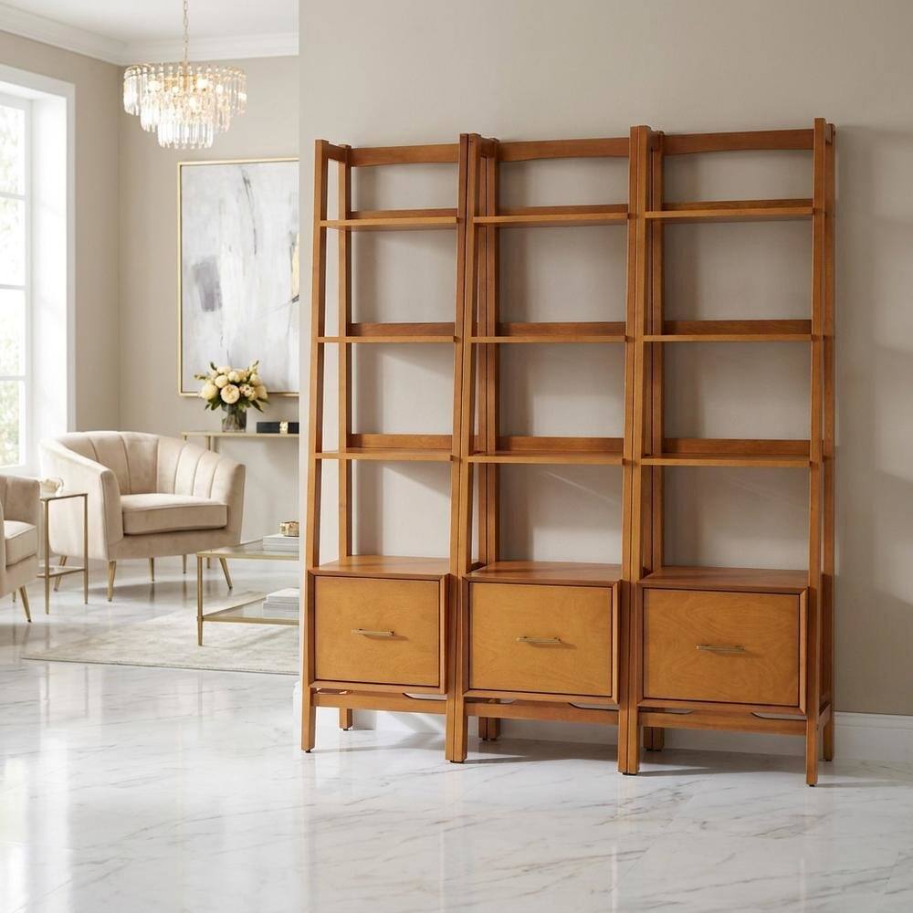 Alt View 4. FurniFact - Large Acorn Finish Freestanding Shelves with Anti-Tip Hardware - Acorn.