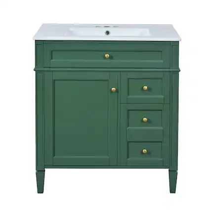Front. Boyel Living - 30 Inch Green Bathroom Vanity with Sink Two Drawers Tip Out Drawer One Door - Green.