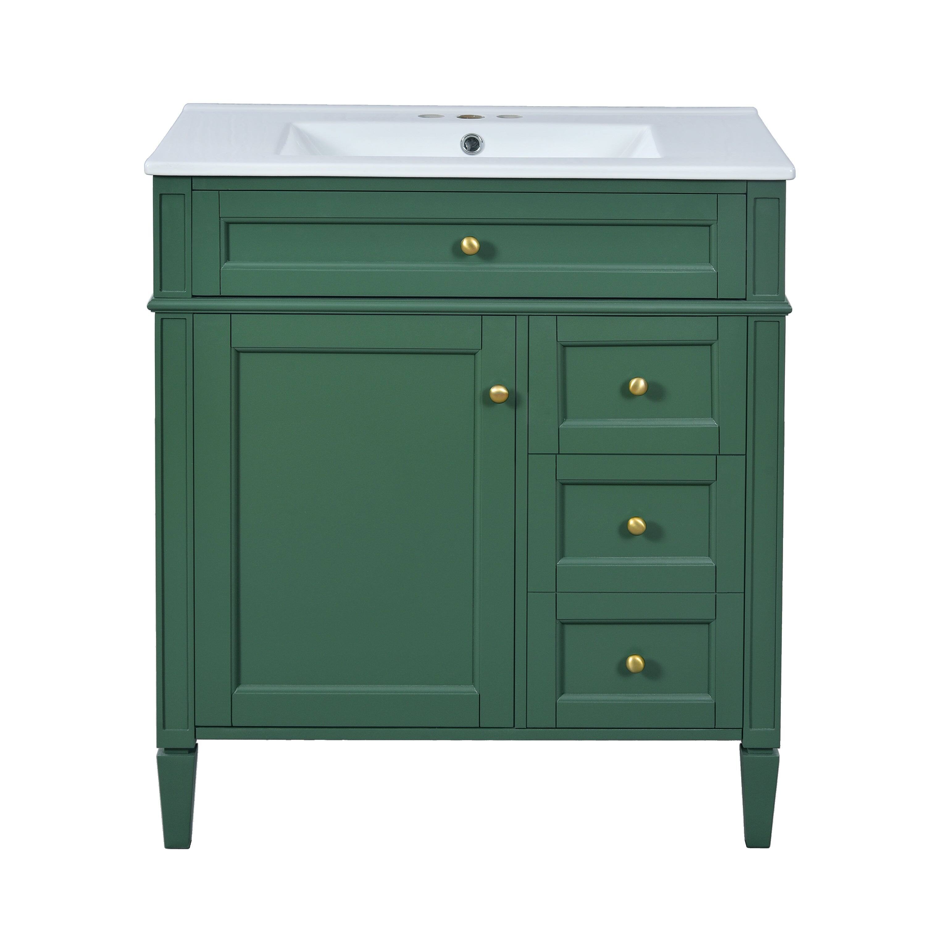 Front. Boyel Living - 30 Inch Green Bathroom Vanity with Sink Two Drawers Tip Out Drawer One Door - Green.