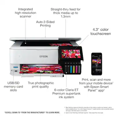 Epson - EcoTank® Photo ET-8500 Wireless Color All-in-One Supertank Printer - White