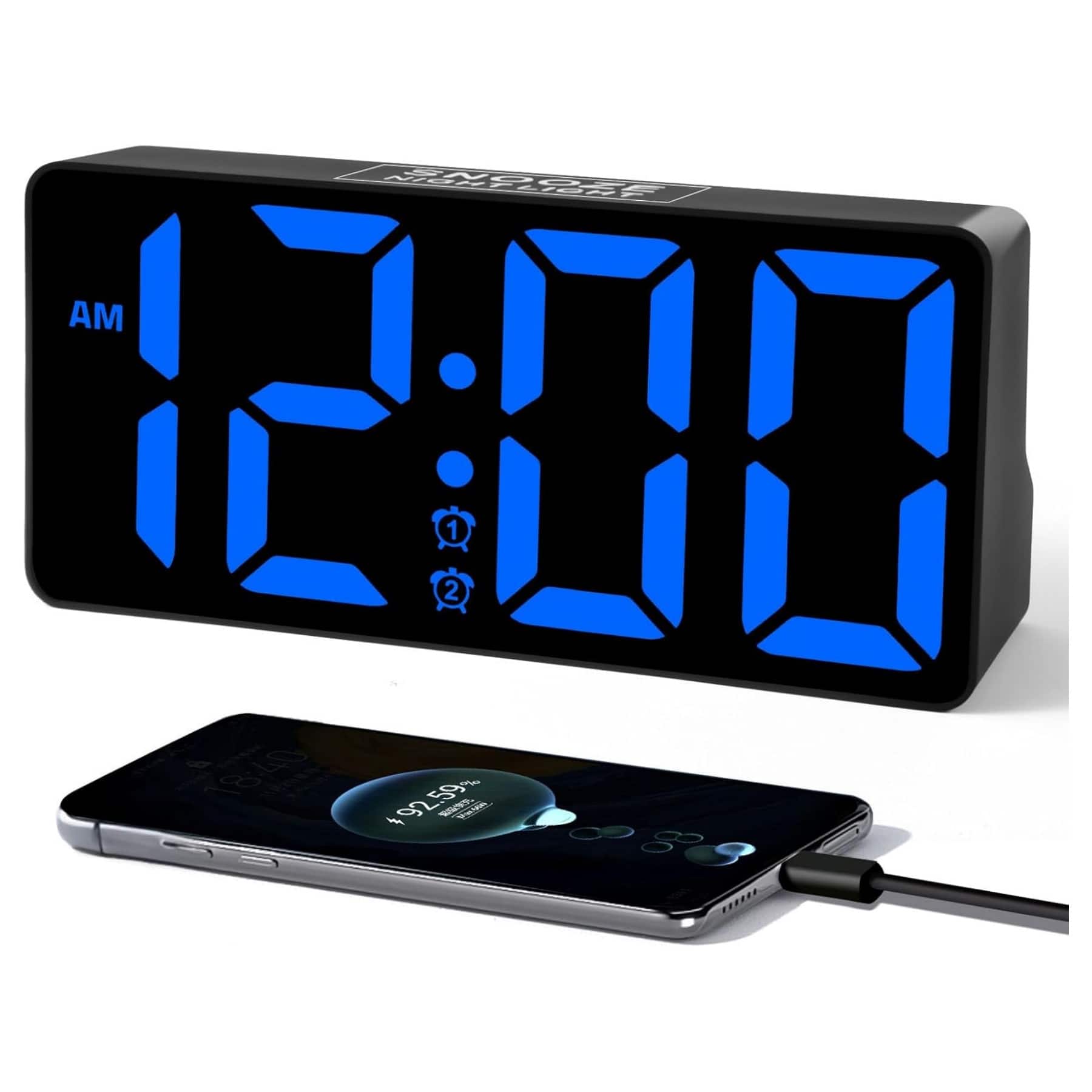 Dazzed Corner - Alarm Clock for Bedroom with Night Light,Digital Clock with Dual Alarms USB Charger Ports - Black