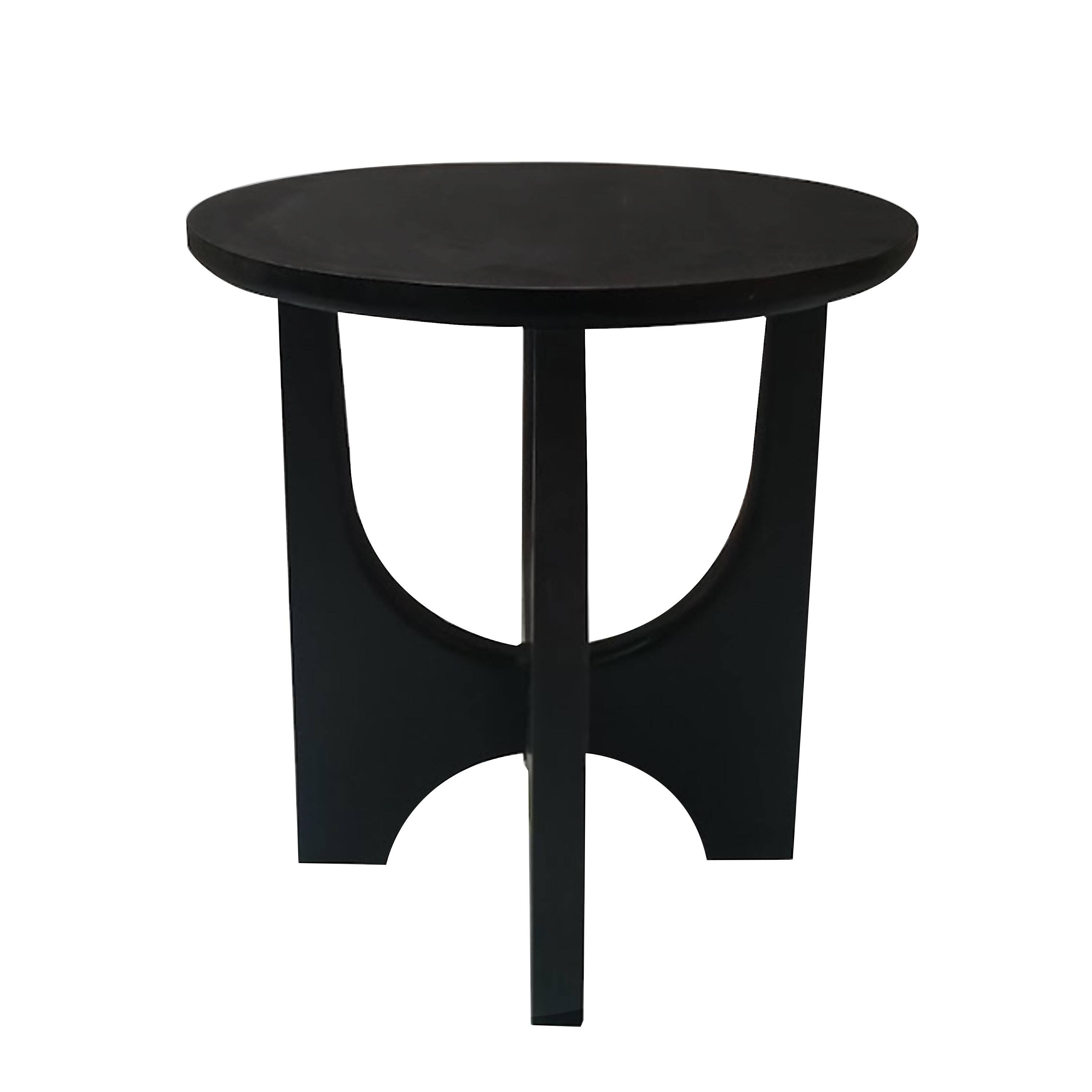 Angle. Manhattan Lane - Sara Round Side End Table, 20 Inch Solid Mango Wood Top in Matte Black with Curved legs - Black.