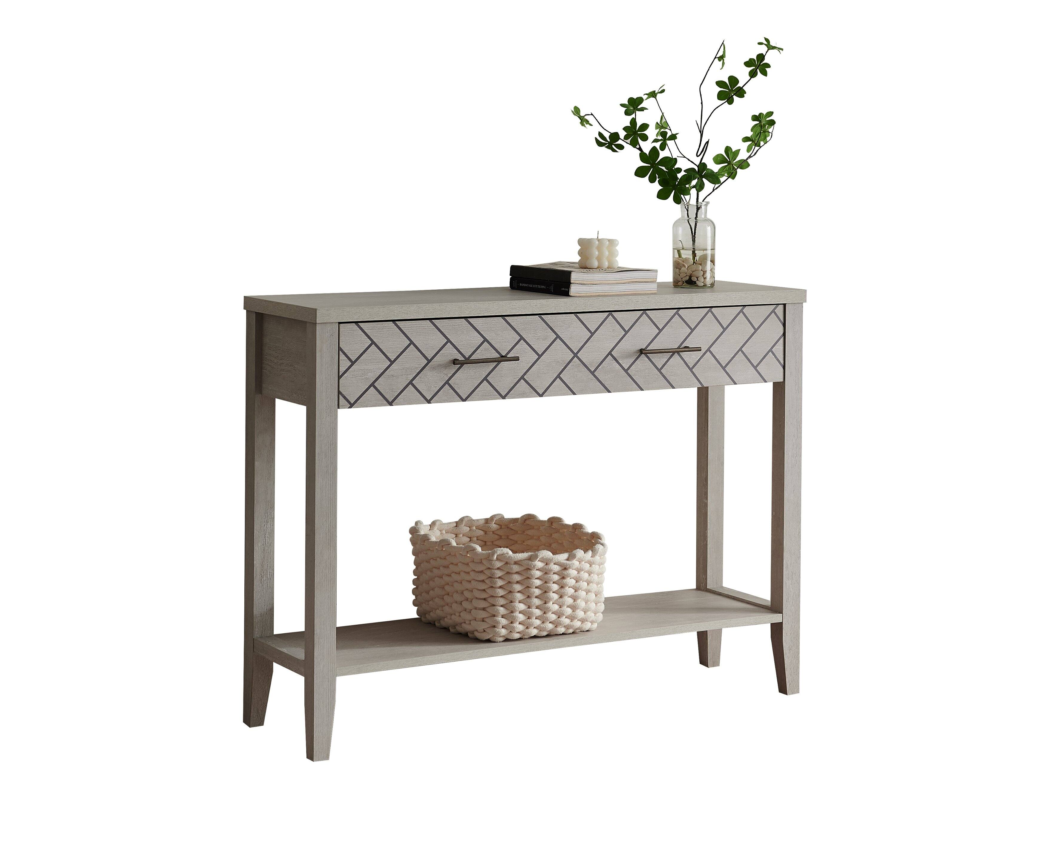 Angle. Kings Brand Furniture - Kings Brand Leffler Console Table with Drawer and Storage Shelve, Off-White - White.