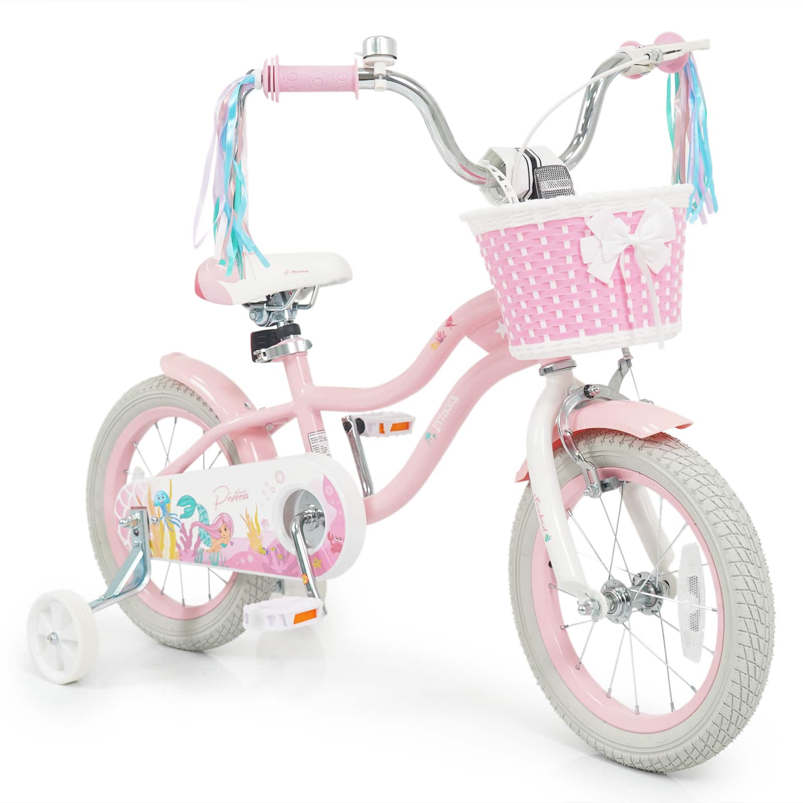 Gymax - 14'' Kids Bike w/Training Wheels Hand Coaster Brakes Adjustable Seat Handlebar - Pink