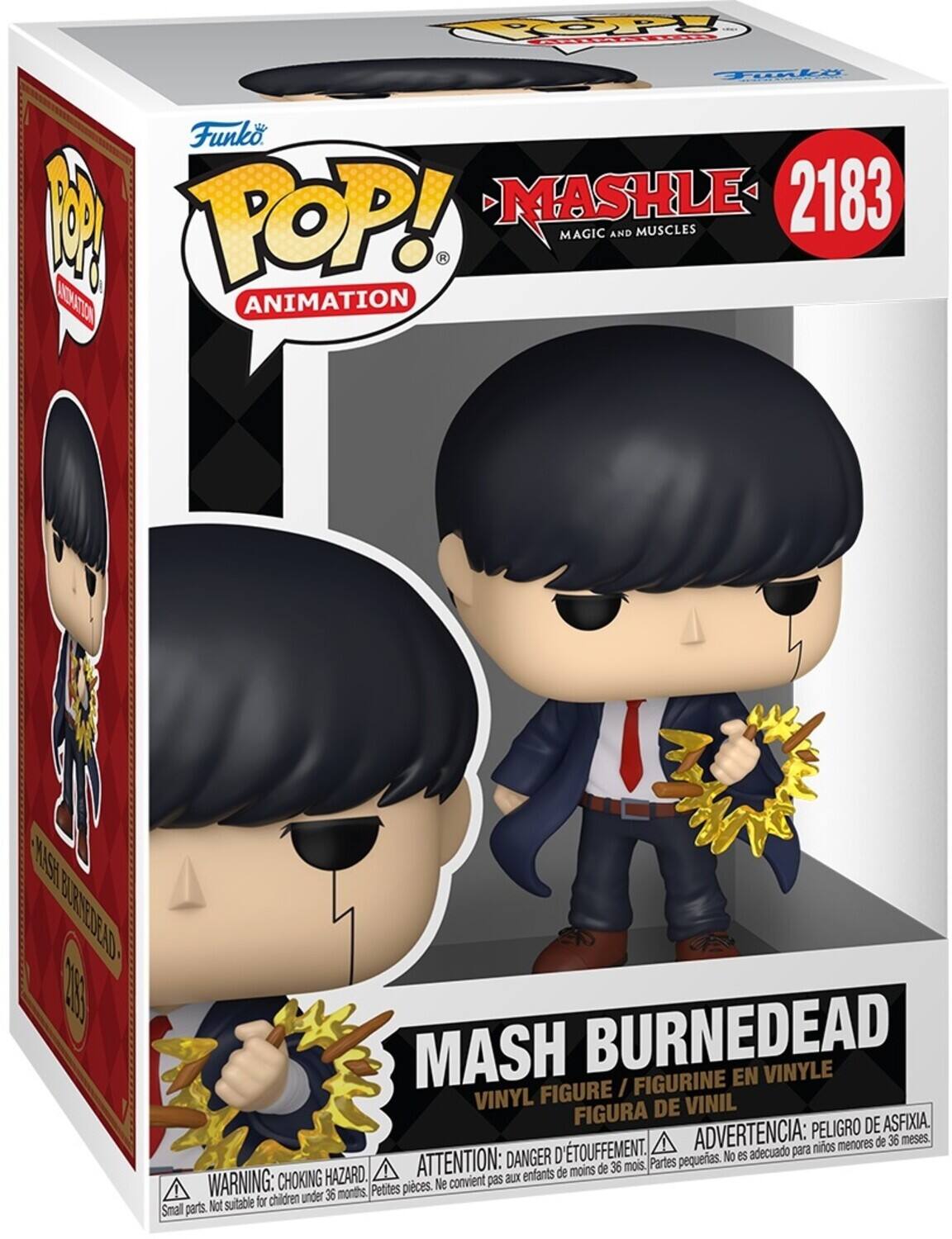 POOPy FOL T Funko M POP! MASHLE MUSCLES 2183 MAGIC AND MUSCLES  
MASI DURINEDRAD 100 MASH BURNEDEAD VINYLE FIGURINE EN FIGURE / VINYL DE VINIL FIGURA DE ASFIXIA.  
ADVERTENCIA: PELIGRO DE ASFIXIA.  
ATTENTION: DANGER D'ÉTOUFFEMENT.  
WARNING: CHOKING HAZARD.  
Small parts. Not suitable for children under 36 months.  
Petites pièces. Ne convient pas aux enfants de moins de 36 mois.  
Partes pequeñas. No es adecuado para niños menores de 36 meses.