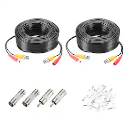 Unique Bargains - BNC Video Power Cable, 2 Sets, All-in-One CCTV Camera Extension Cord - Black