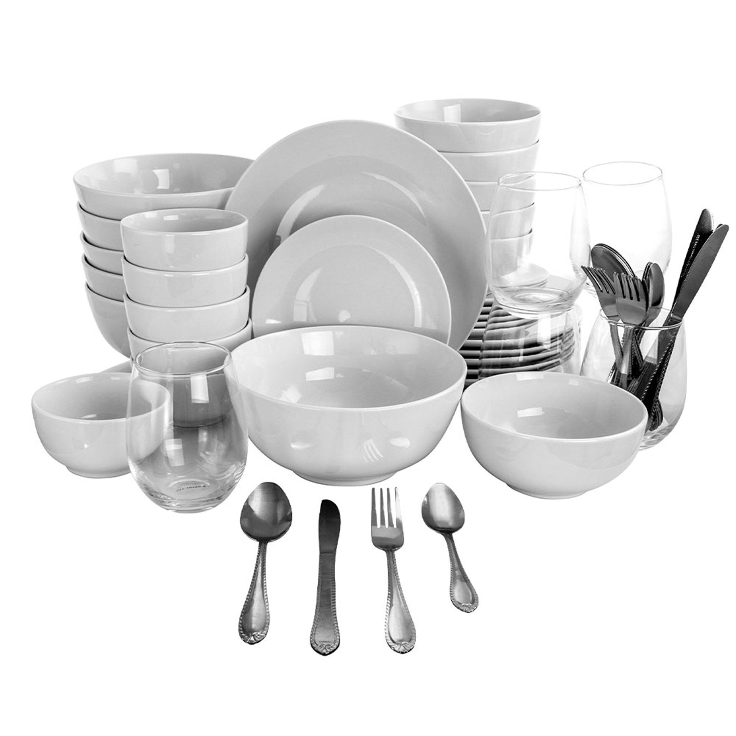 Gibson - All U Need 60 Piece Ceramic Dinnerware Combo Set with Drinkware and Flatware - White