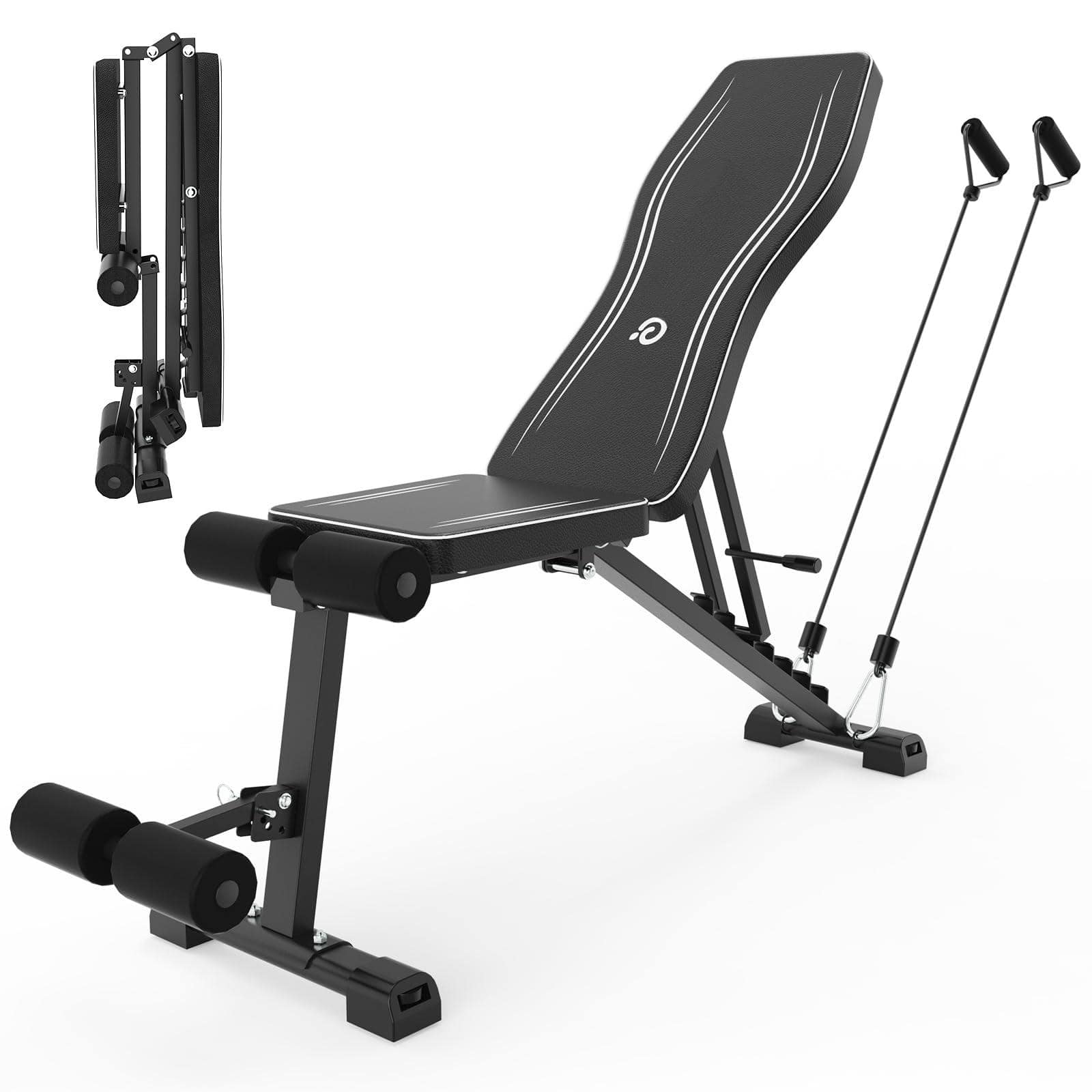ThinkLink Electronic - Adjustable Weight Bench Workout For Home Gym Foldable s Capacity Full Body Strength Incline Flat Decline Sit-u - Workout Bench - Black & White