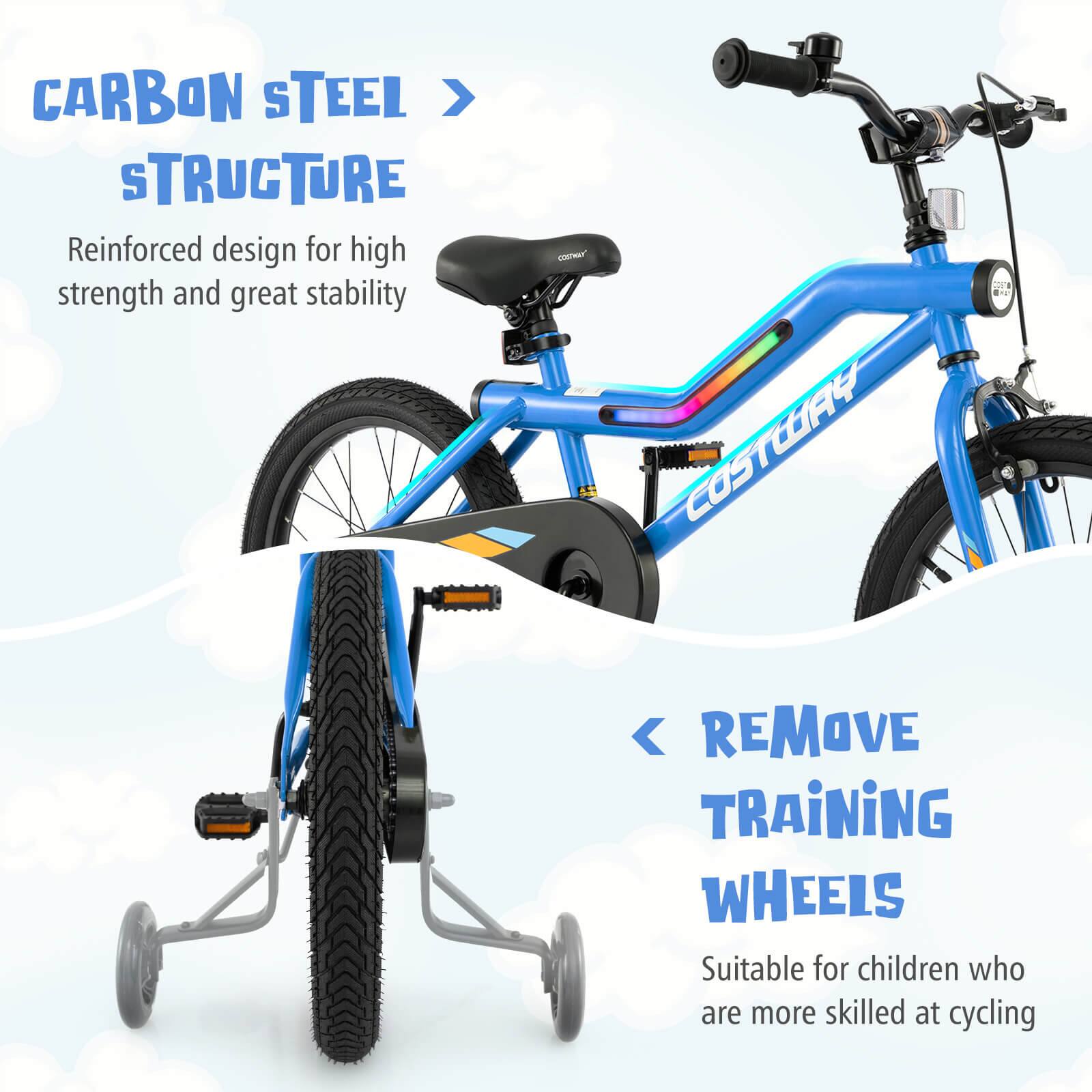 CARBON STEEL STRUCTURE  
Reinforced design for high strength and great stability  

REMOVE TRAINING WHEELS  
Suitable for children who are more skilled at cycling