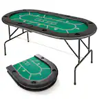 Front. Costway - Costway 8 Players Card Board Game Table with 8 Cup Holders Casino-Grade Felt Surface - Green.
