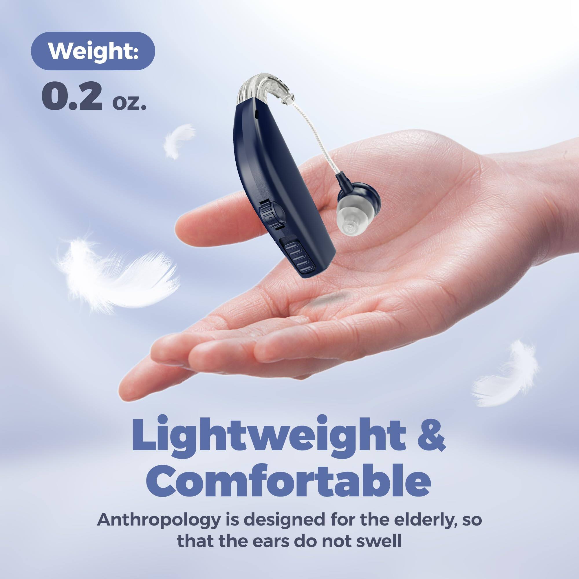 Weight: 0.2 oz.

Lightweight & Comfortable

Anthropology is designed for the elderly, so that the ears do not swell.