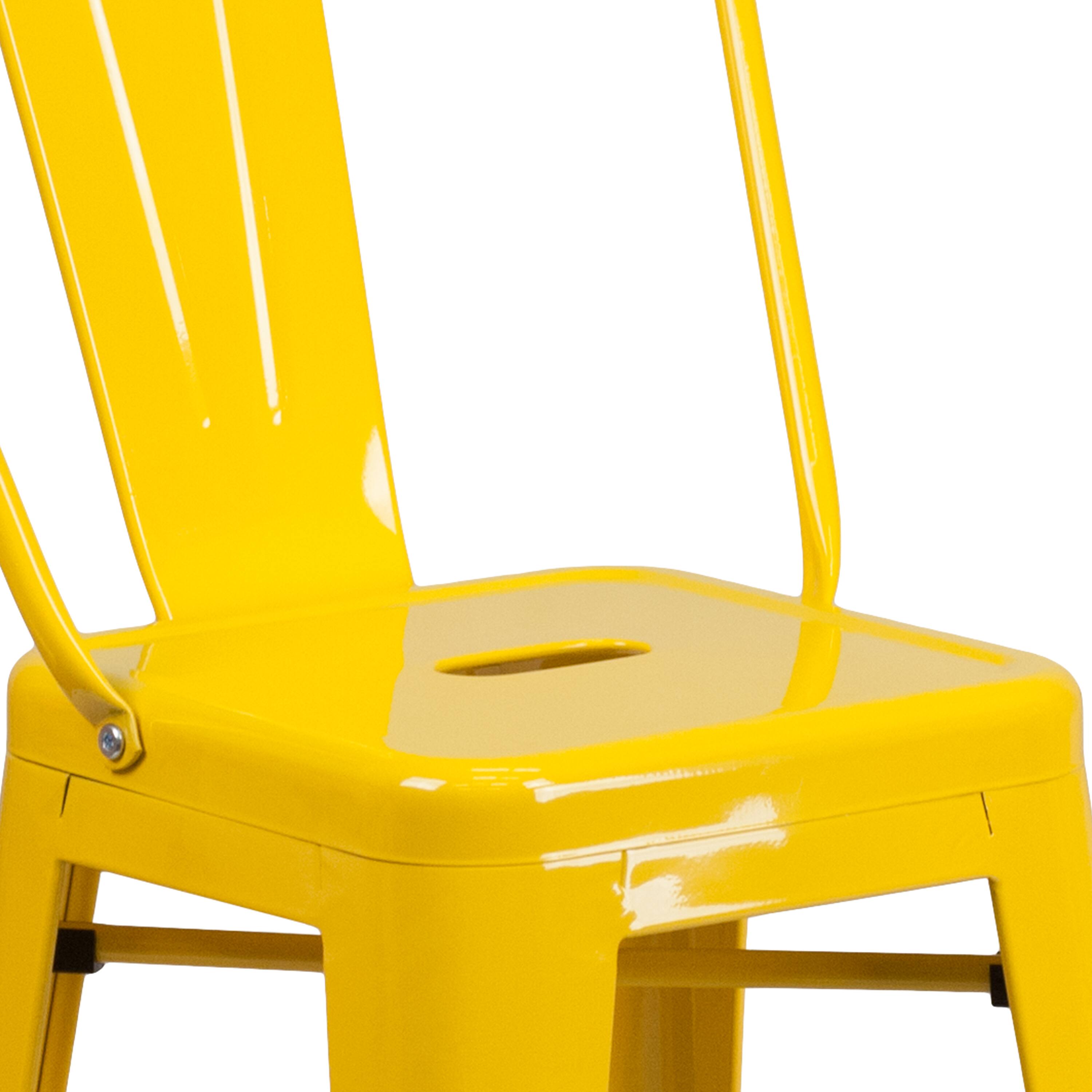 Alt View 9. Emma + Oliver - Commercial Grade 24"H Colorful Metal Indoor-Outdoor Counter Stool with Back - Yellow.