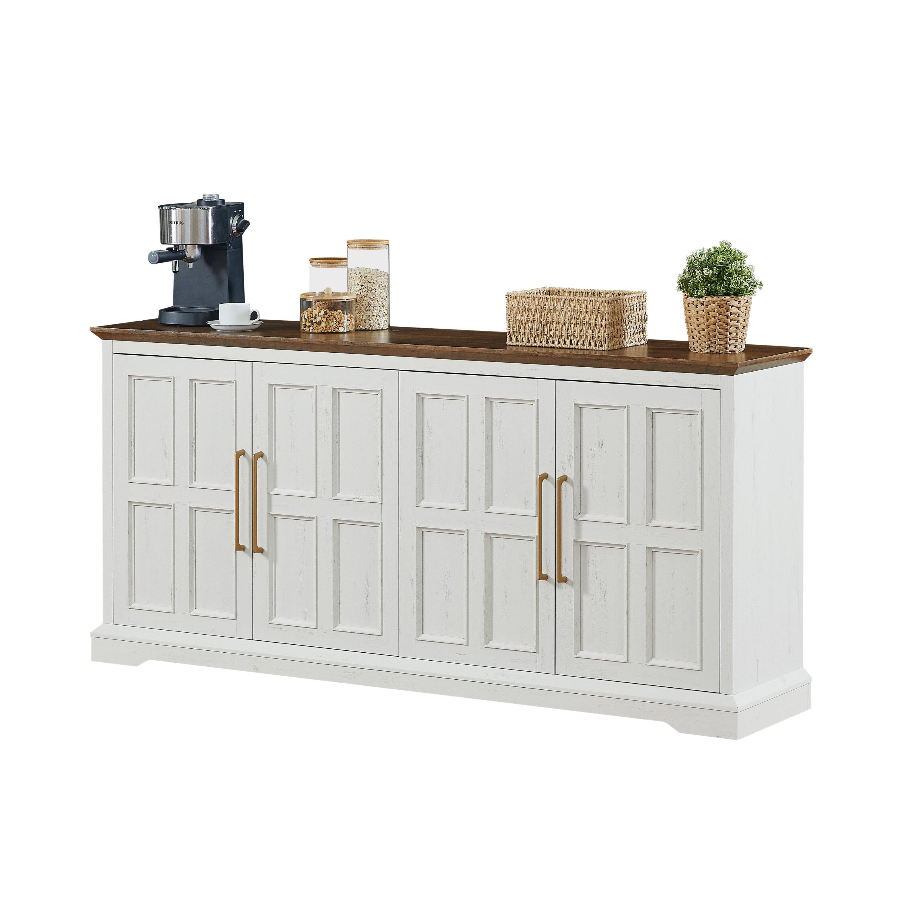 Alt View 3. Z-Edge - 67" Buffet Cabinet with Storage, Large Sideboard Buffet Cabinet with 4 Doors, Modern Coffee Bar for Kitchen, Living Room - White.