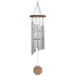 FC Design - 35" Long Traditional Silver Wood Round Top Wind Chime Outdoor Patio or Garden Hanging Decoration - Multi-Color