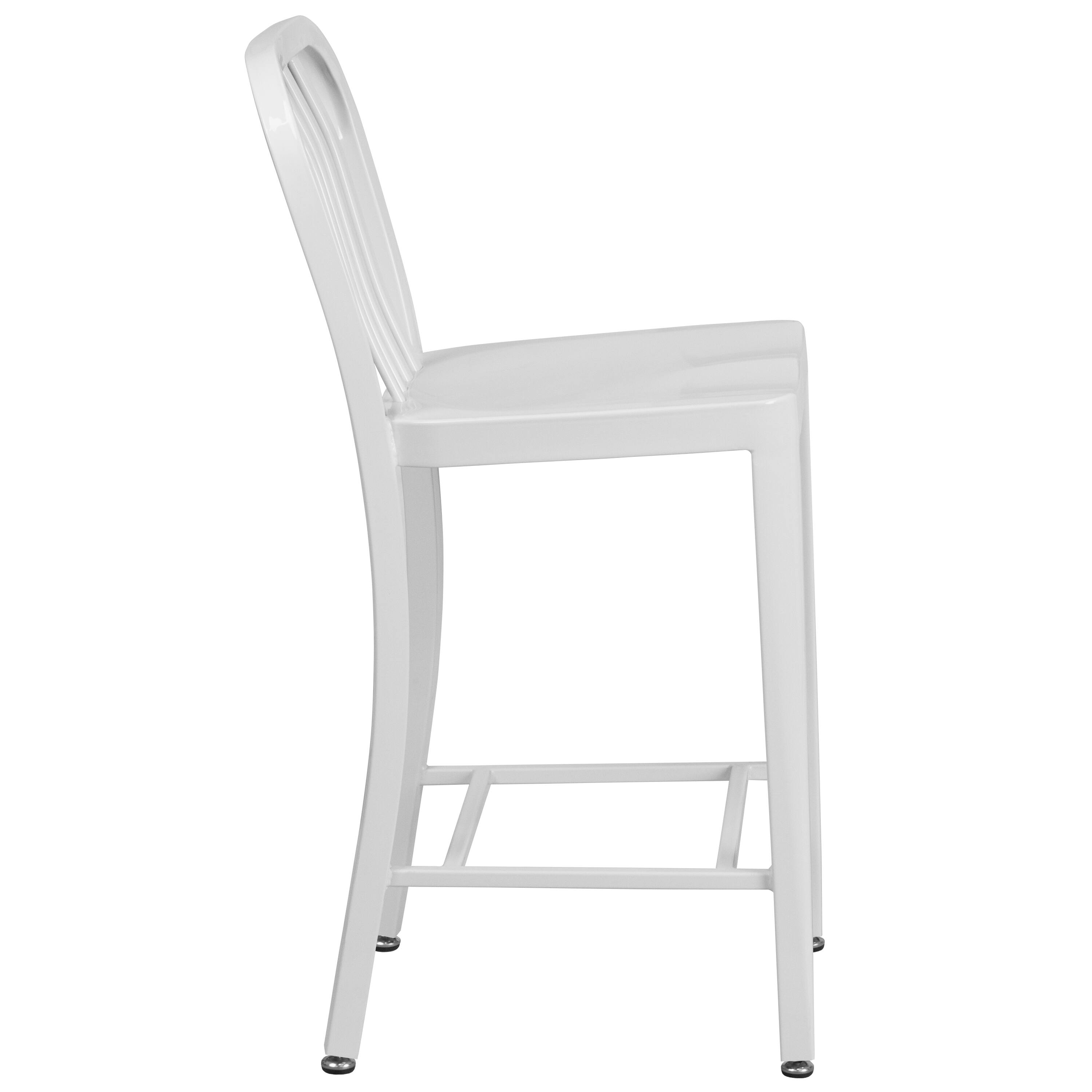Alt View 6. Emma + Oliver - Commercial Grade 24"H Colorful Metal Indoor-Outdoor Vertical Slat Counter Stool - White.